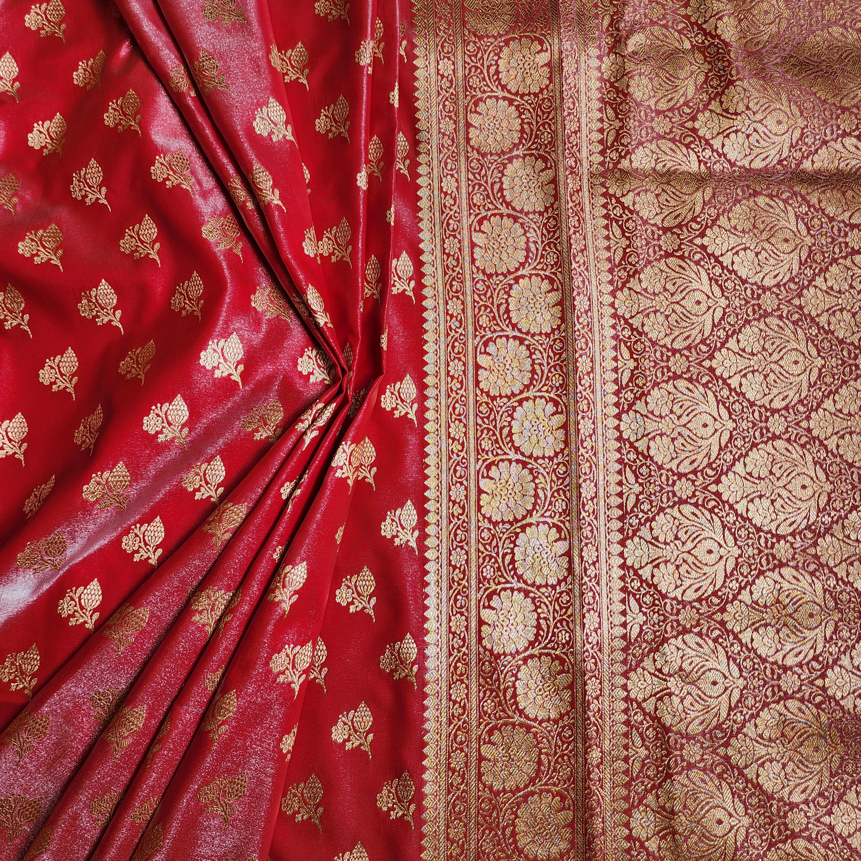 Rich Red Banarasi Silk Saree with Gold Zari Weaving