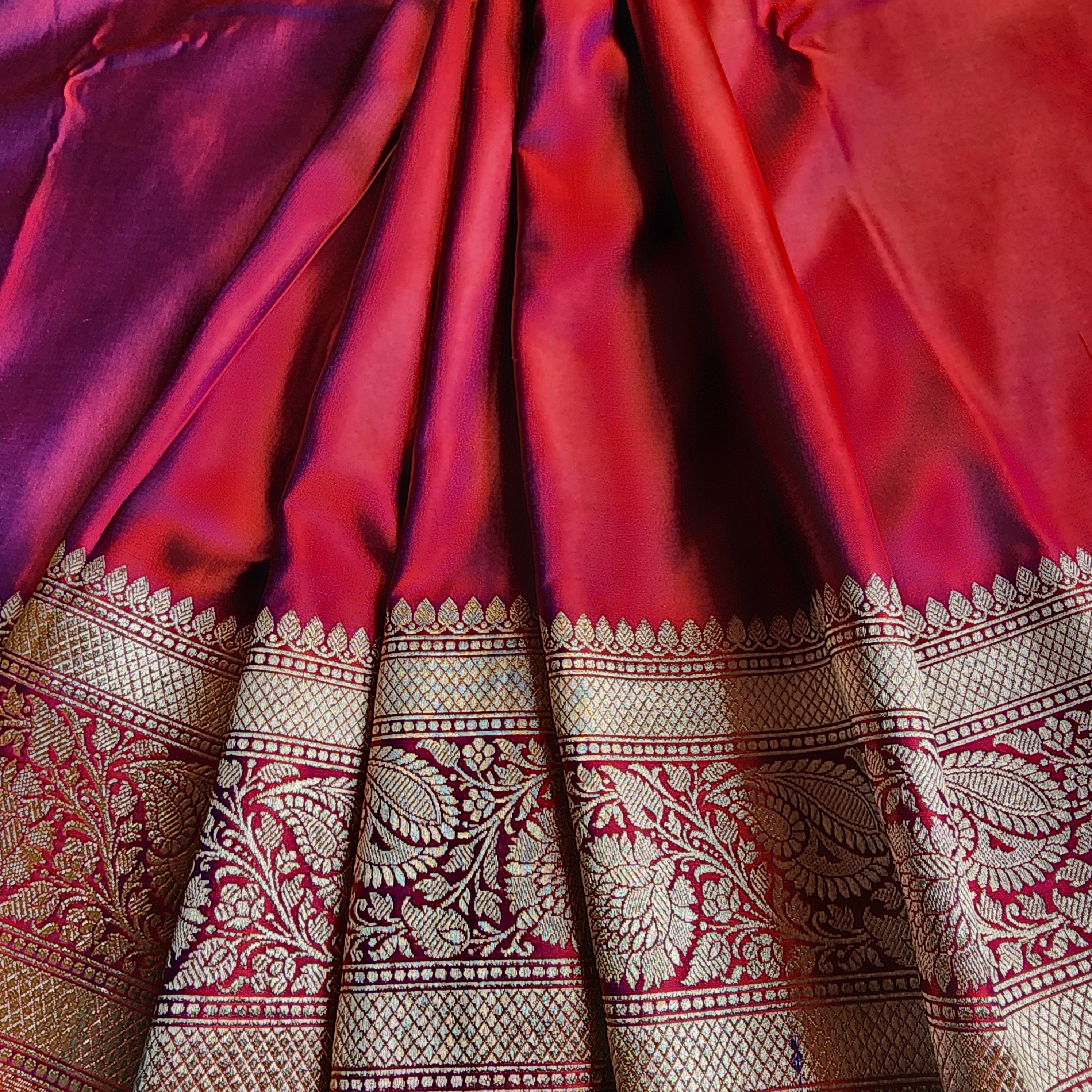 Dhoop Chhaon Raspberry Banarasi Katan Silk Saree