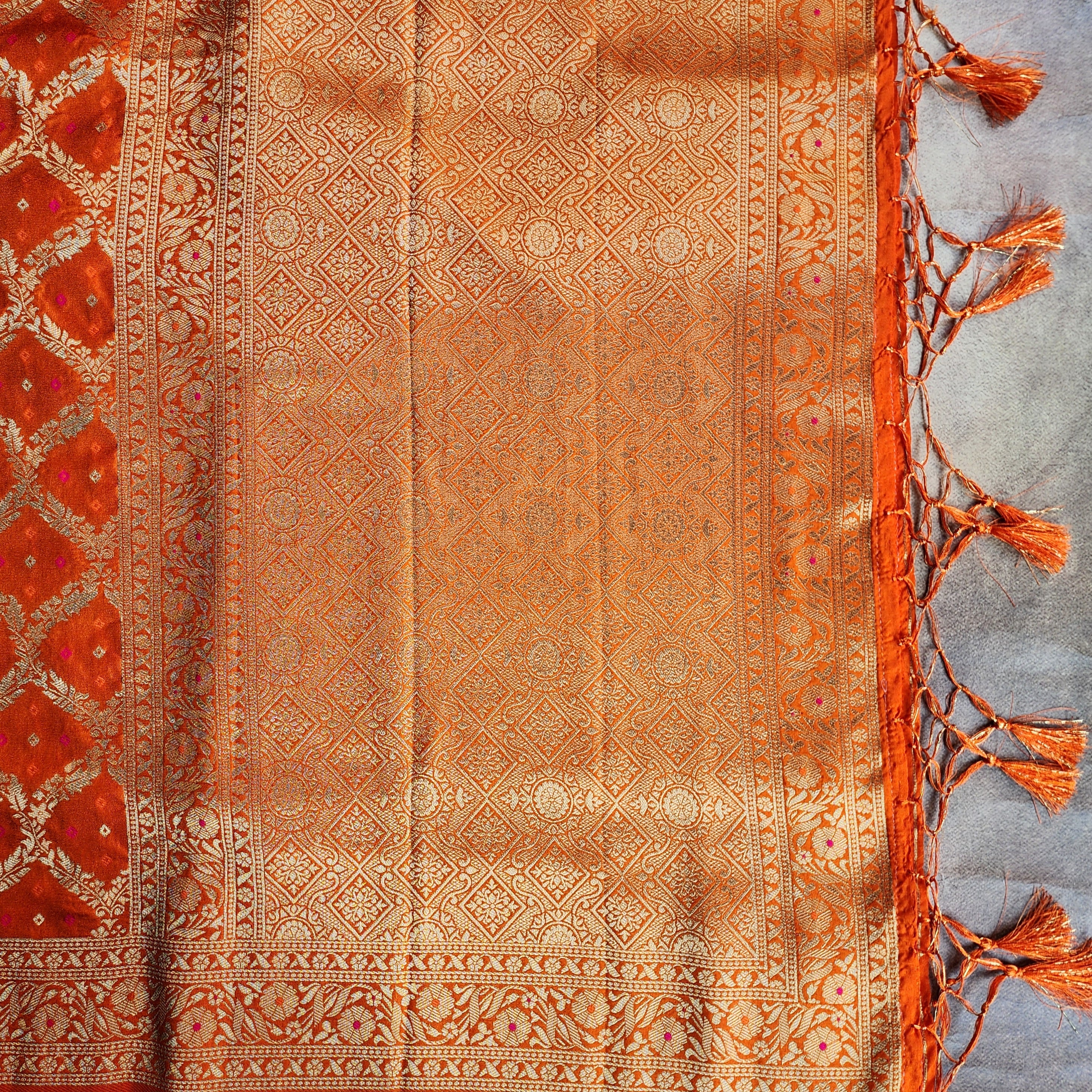 Rust Orange Bandhani Dupatta with Traditional Jaal