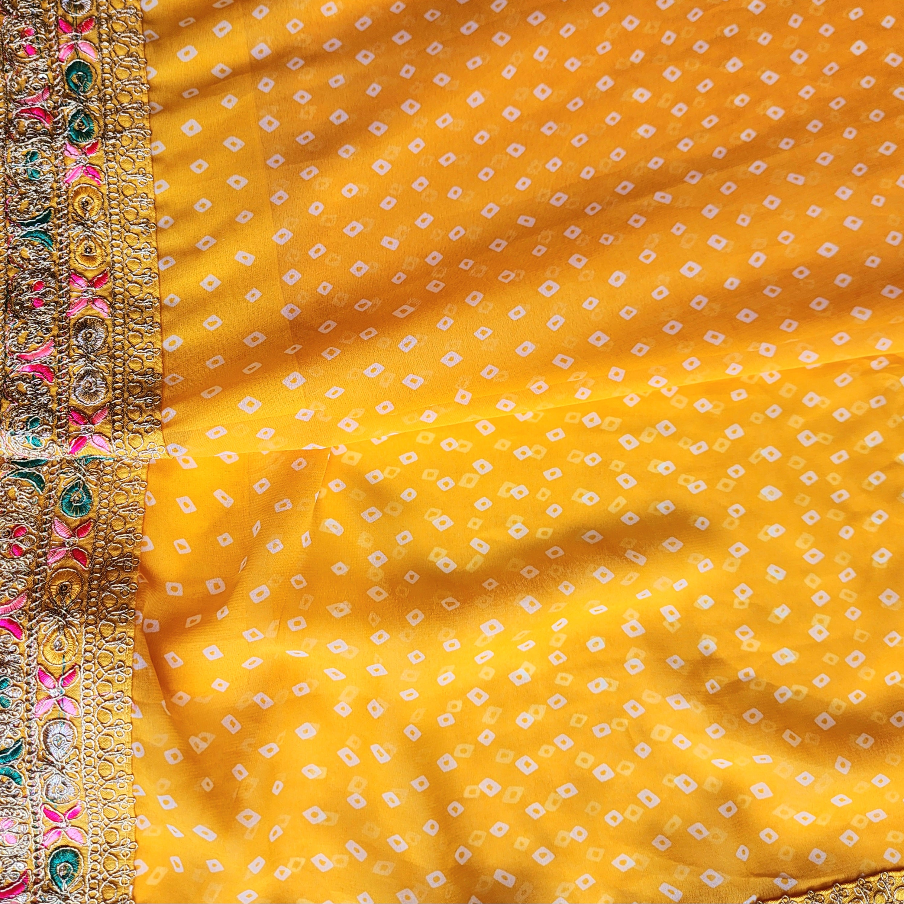 Embroidered Bandhani Designer Saree in Yellow