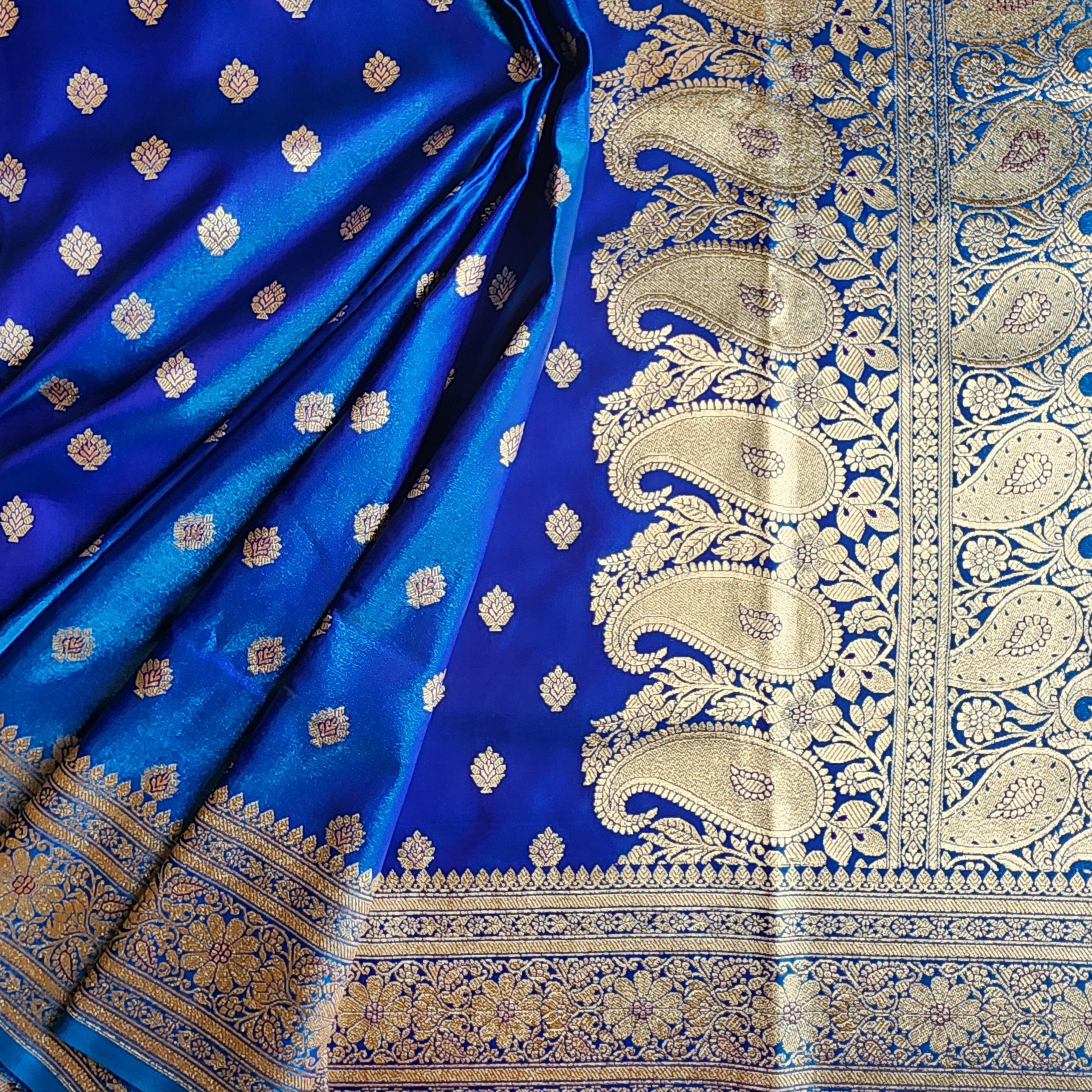 Royal Navy Blue Banarasi Silk Saree with Golden Zari Weave
