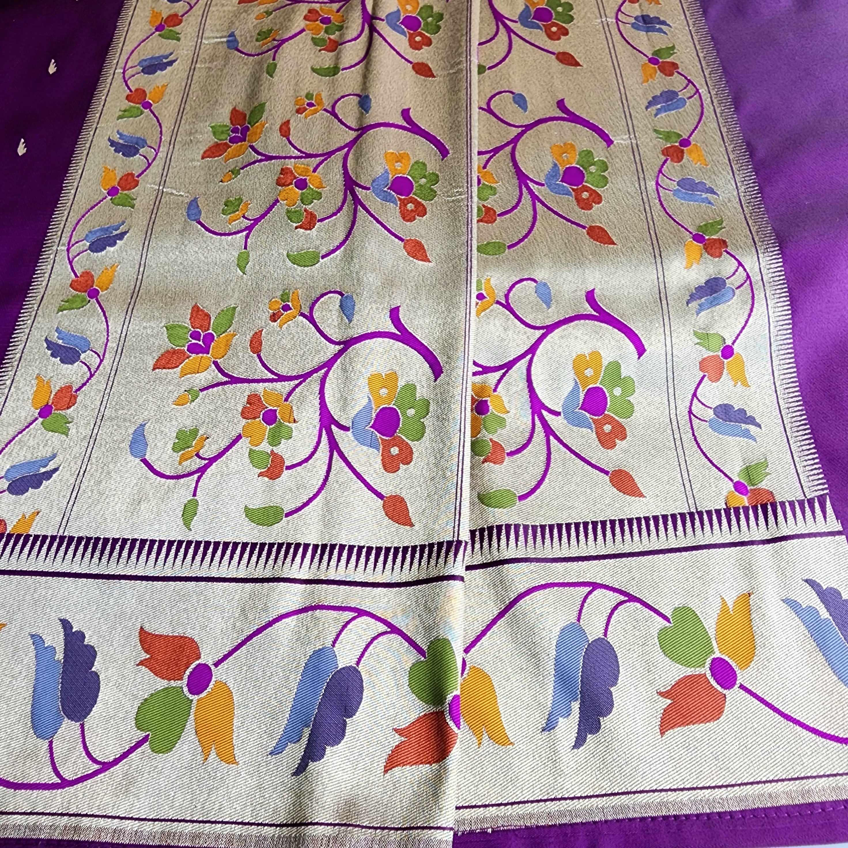 Raahi - Violet Paithani Silk Saree with Stitched Blouse