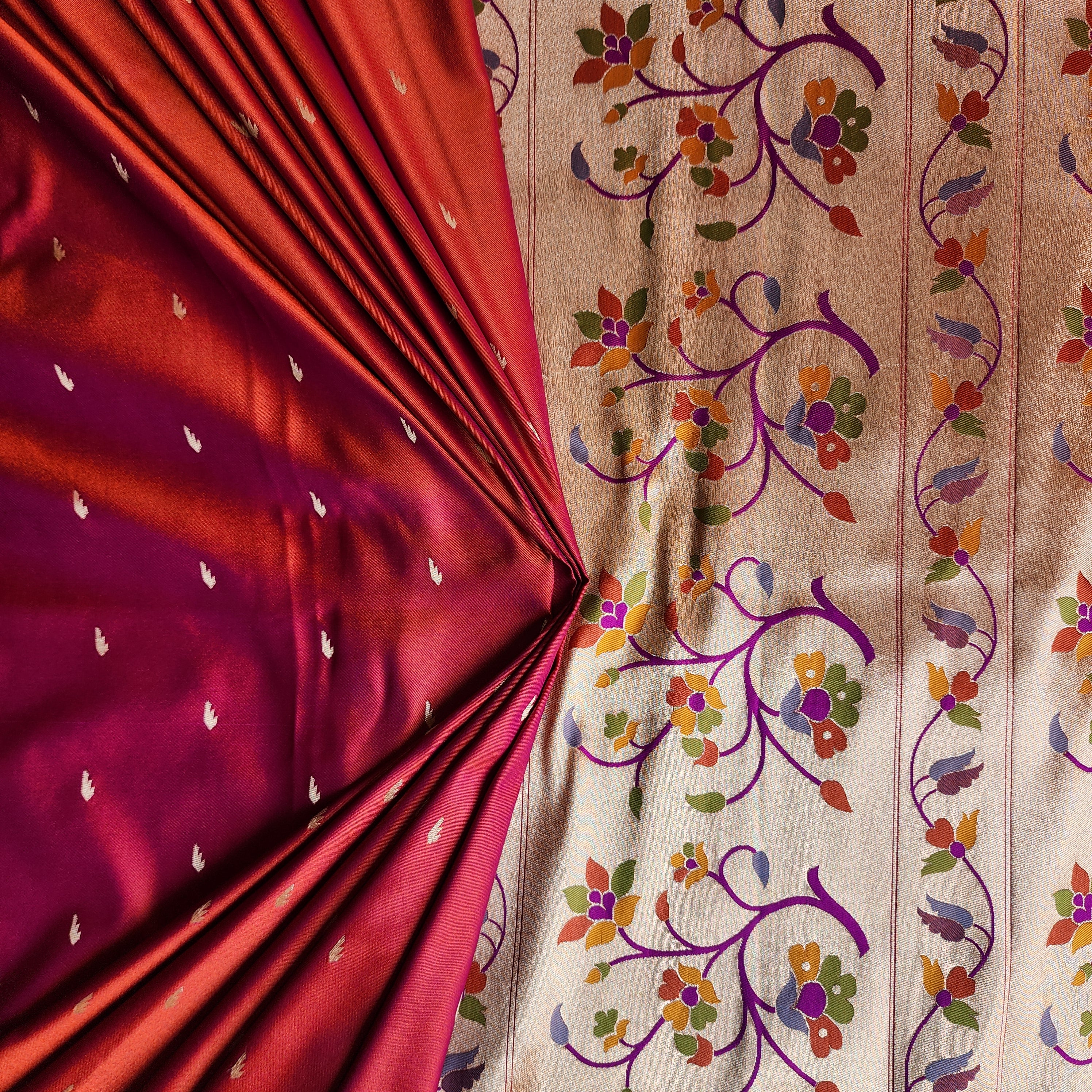 Raahi - Peachish Pink Paithani Silk Saree with Stitched Blouse