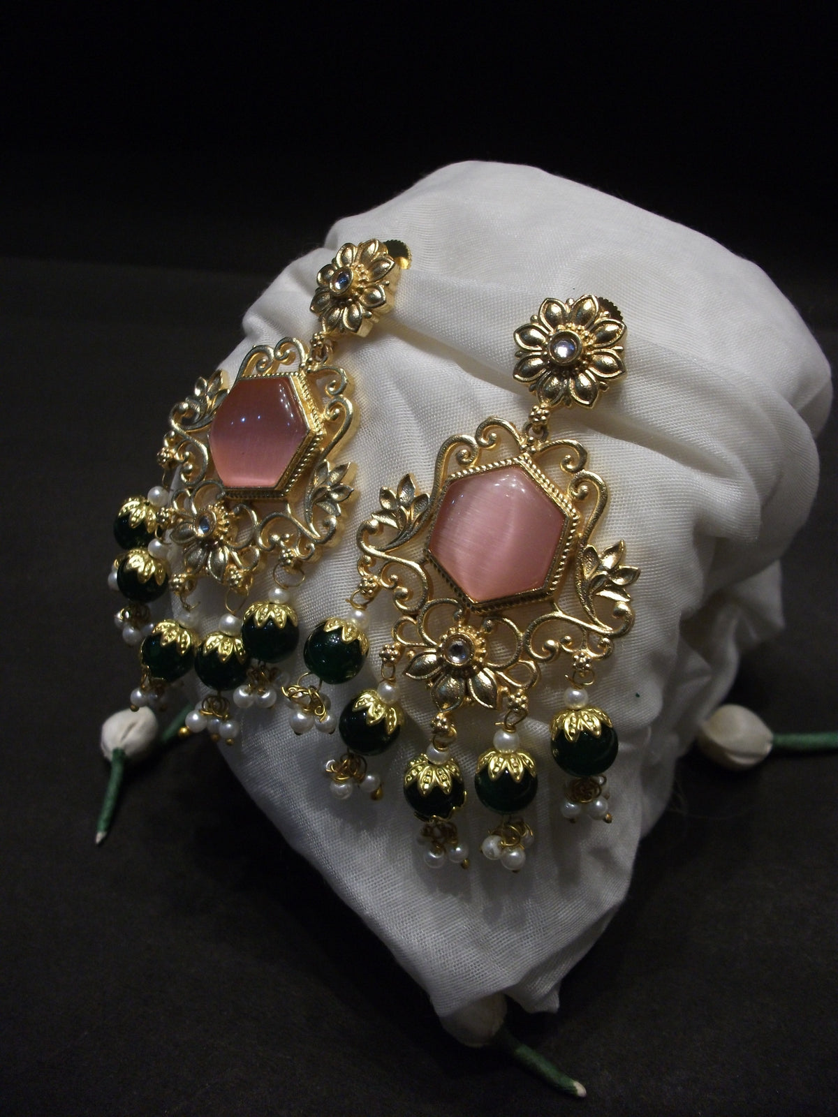 Royal Gold-Finish Floral Filigree Drop Earrings