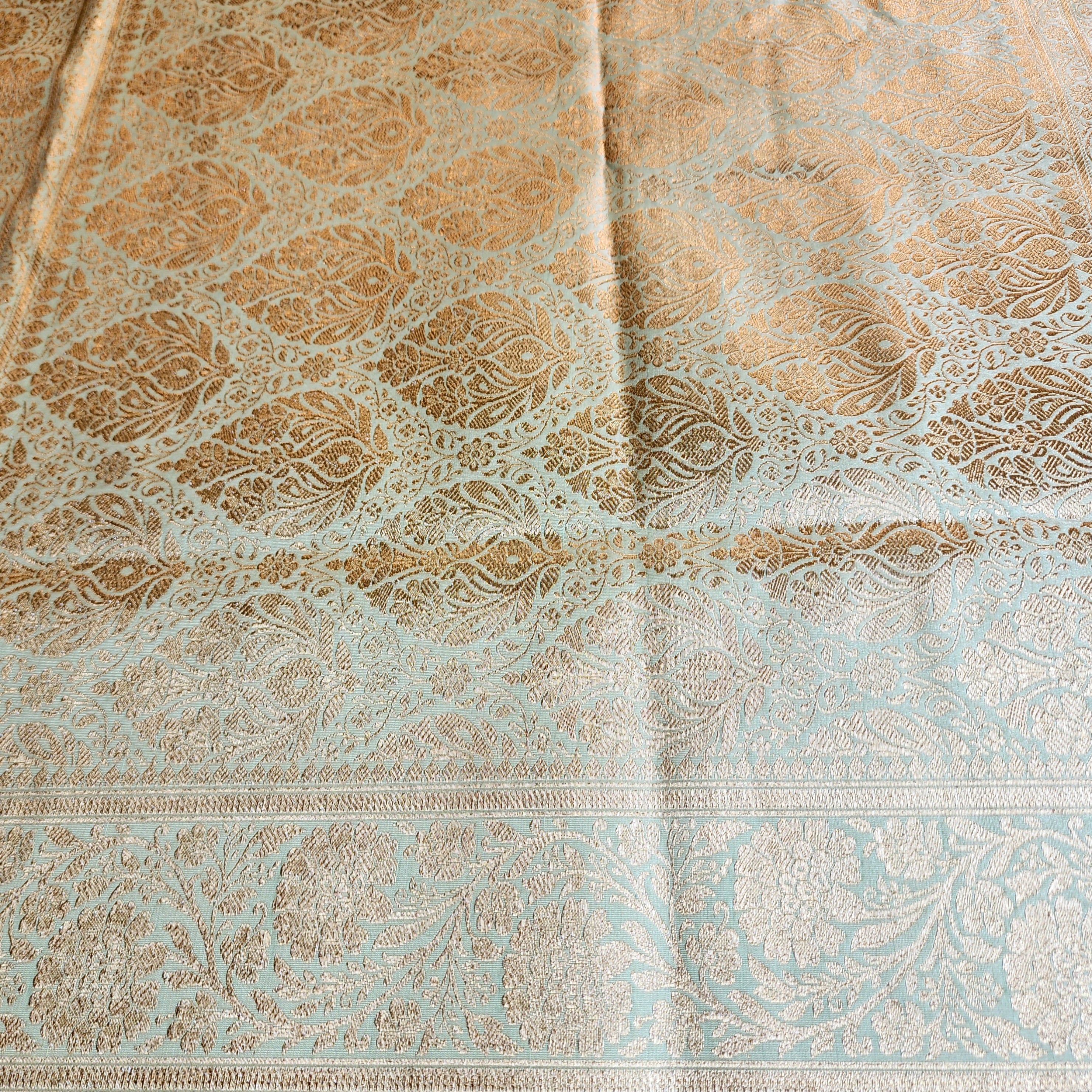 Rich Mint Green Banarasi Silk Saree with Gold Zari Weaving