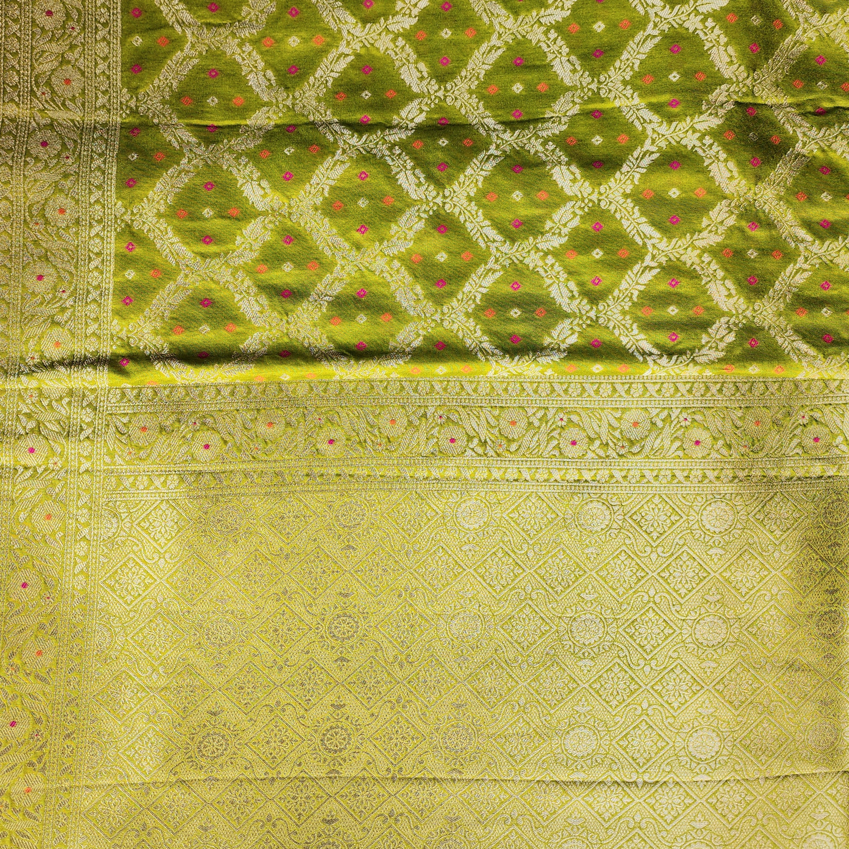 Lime Green Bandhani Dupatta with Traditional Jaal