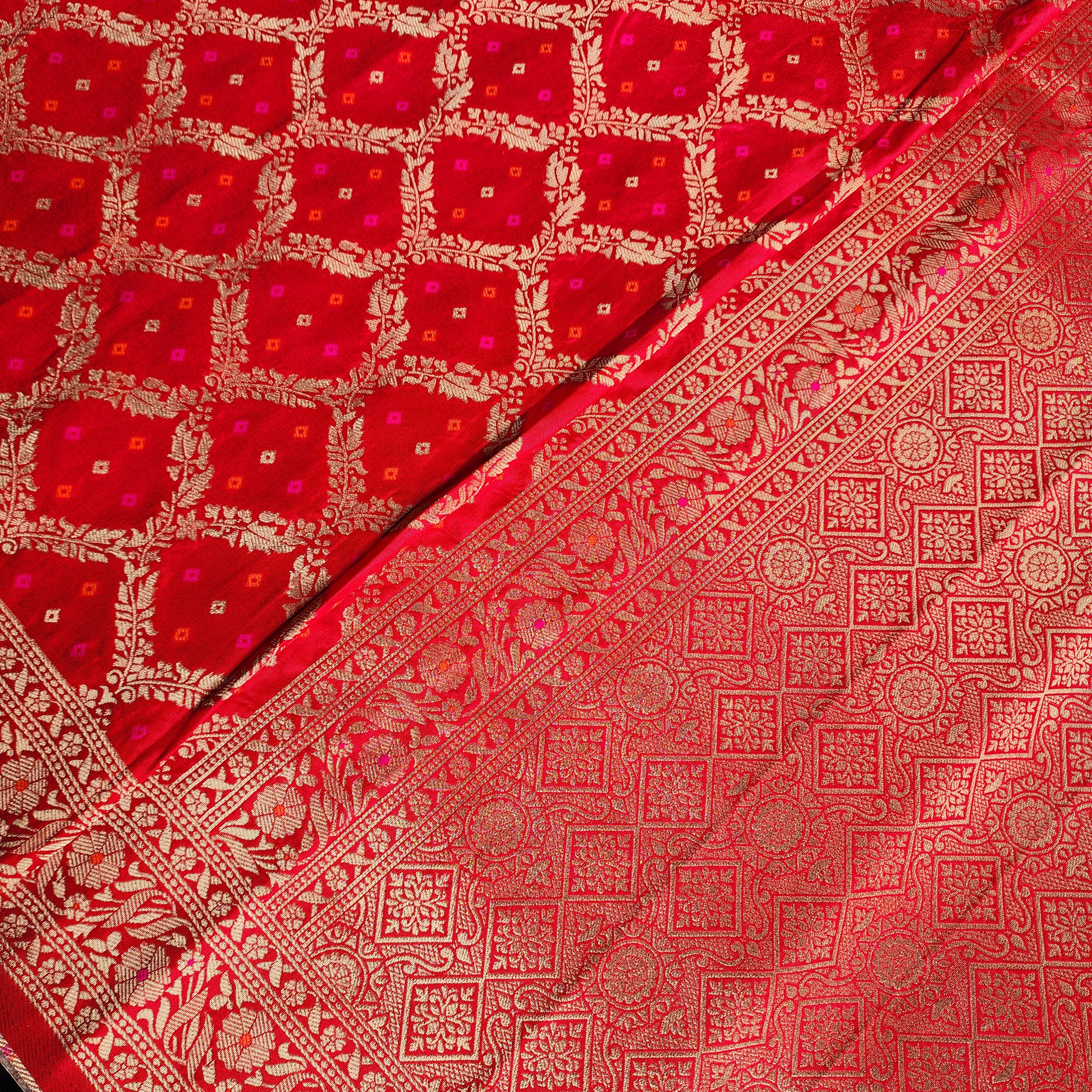 Red Bandhani Dupatta with Traditional Jaal
