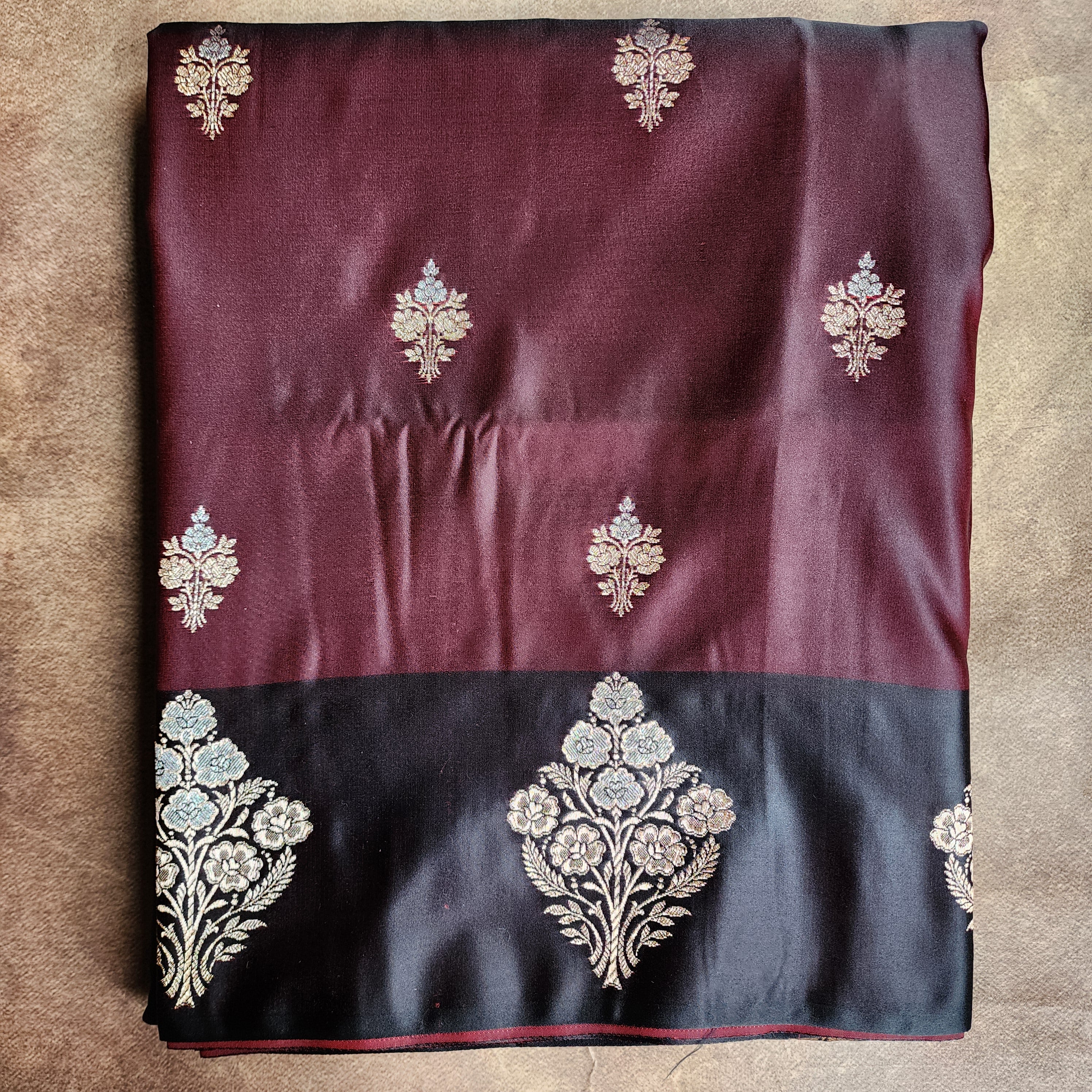 Dual-Tone Maroon Pure Banarasi Katan Silk Saree