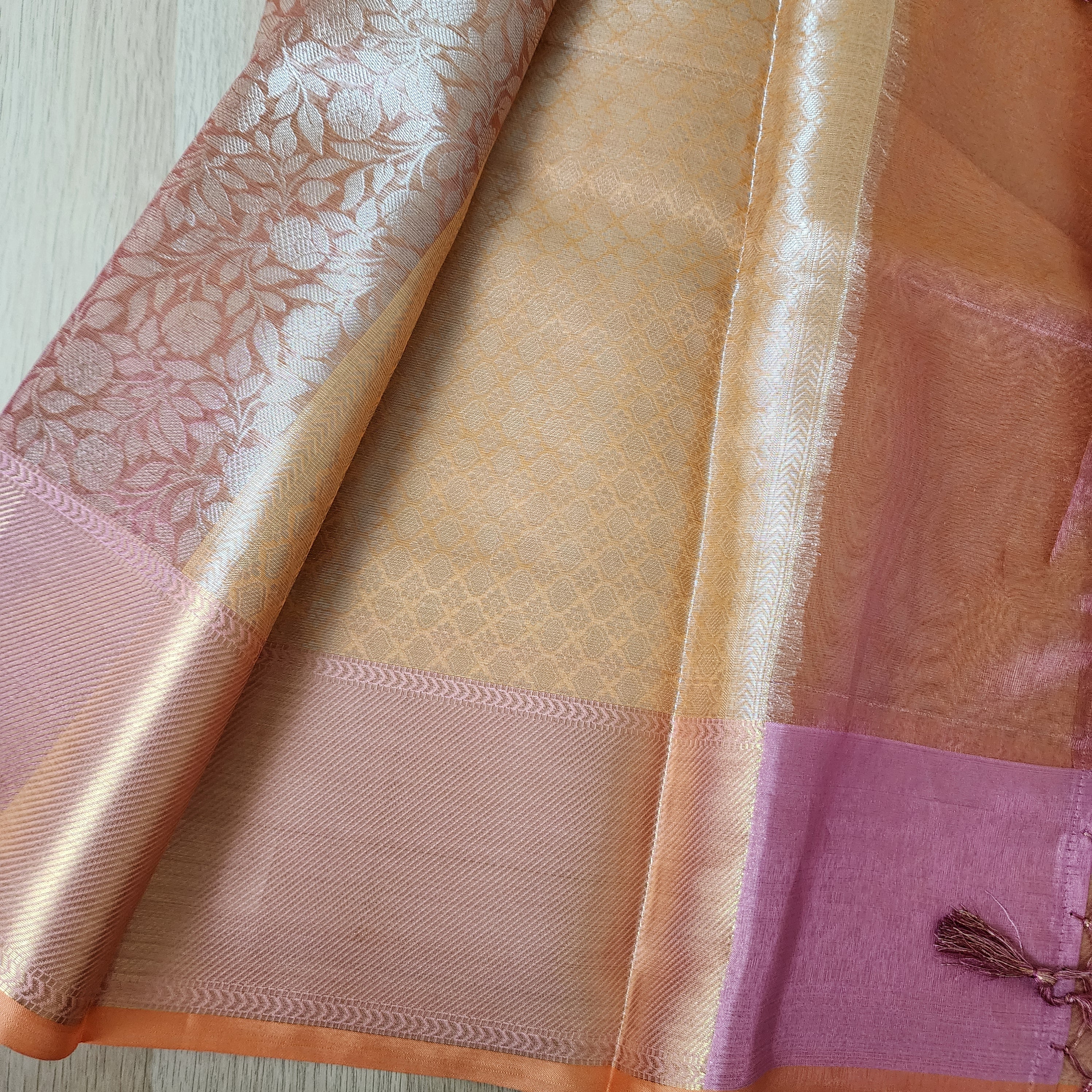 Kanjivaram style tissue Saree |Soft Dual pastel shade