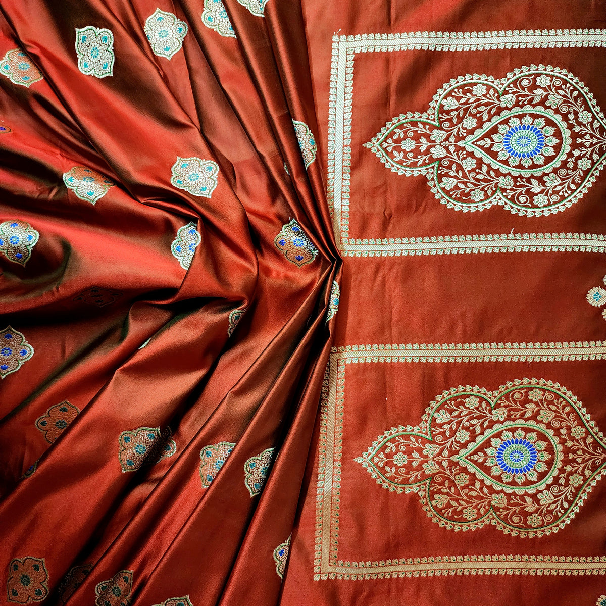 Red Banarasi Katan Silk Saree with Multicolor Meenakari Floral Jaal