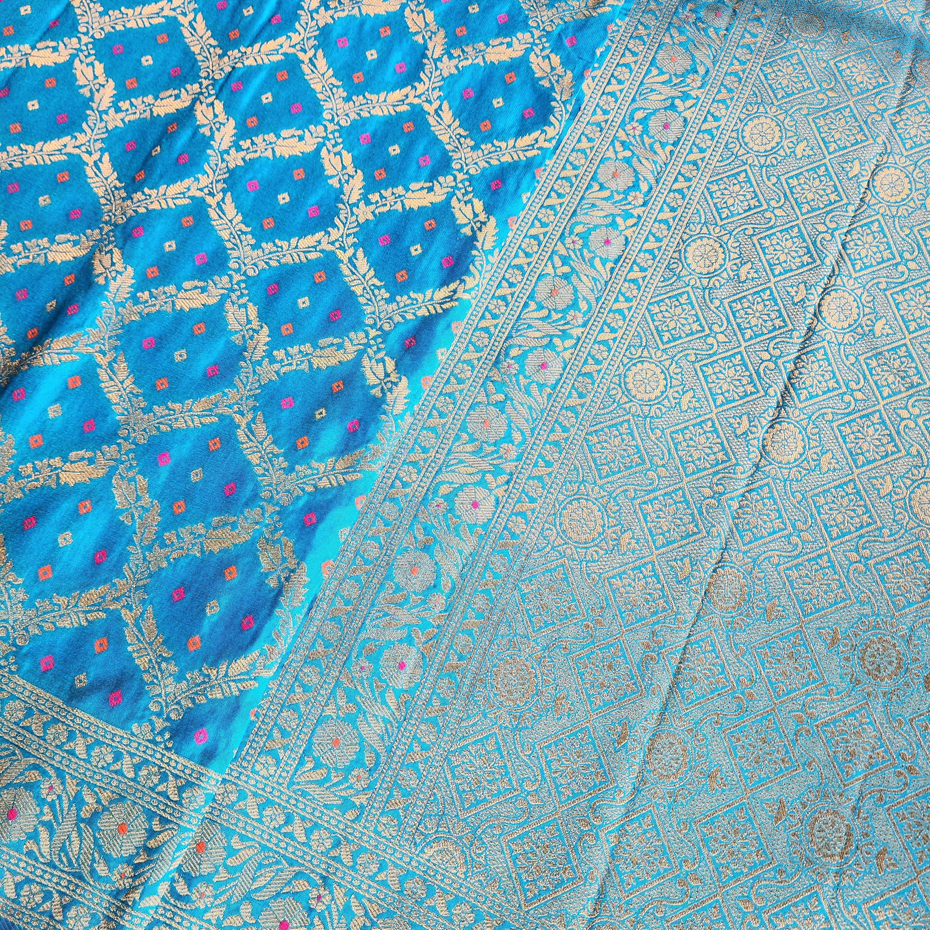 Sky Blue Bandhani Dupatta with Traditional Jaal