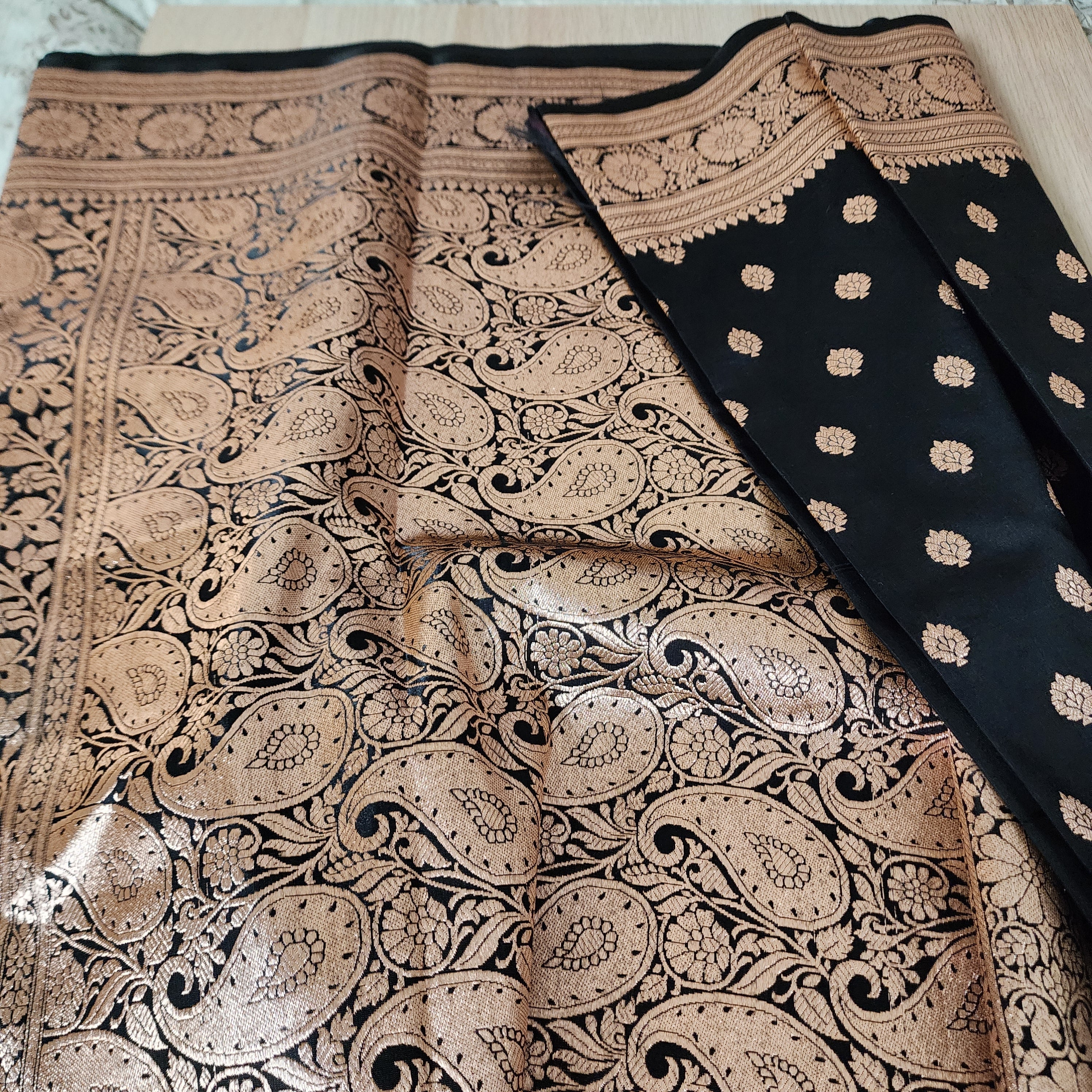 Royal Black Banarasi Silk Saree with Golden Zari Weave