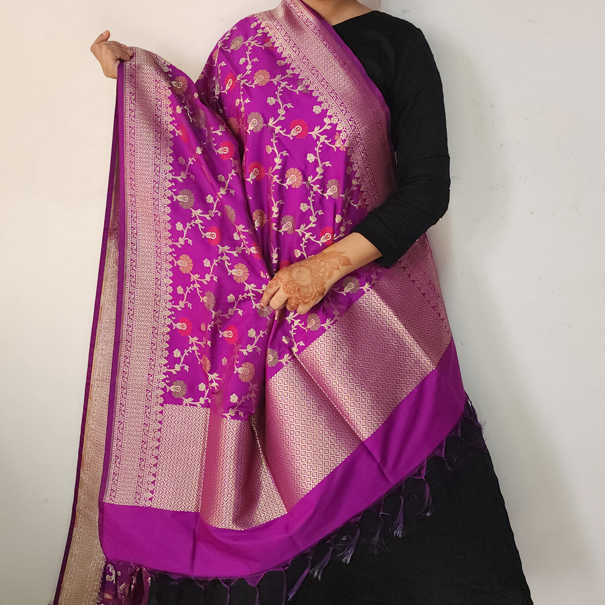 Banarasi Silk Floral Jaal Dupatta - Violet Purple