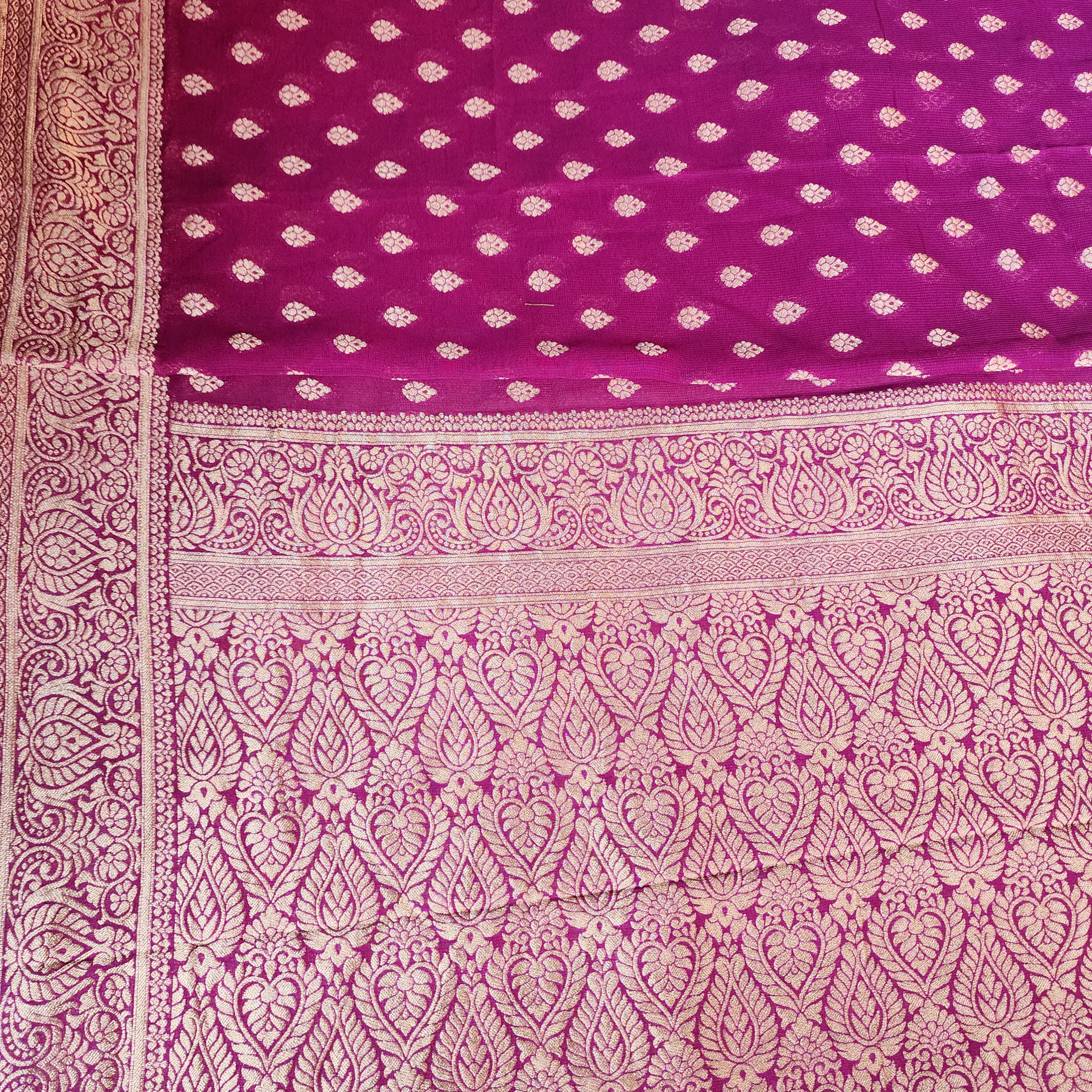 Aubergine Khaddi Georgette Pure Banarasi Saree with Golden Zari