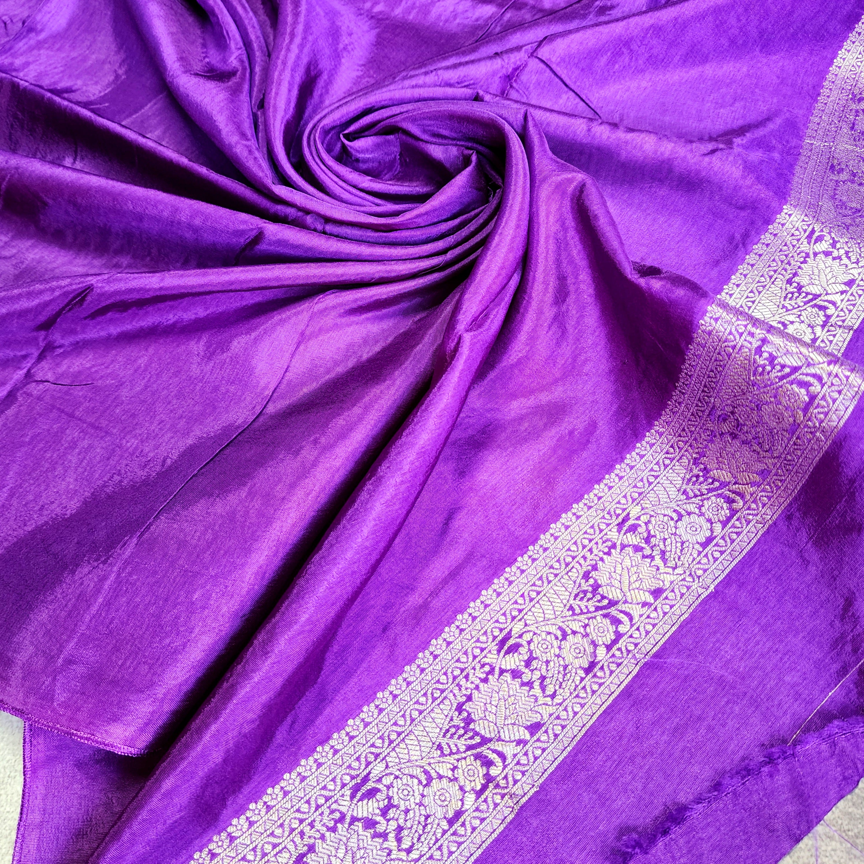 Plum Purple Muslin Silk Saree with Floral Weave