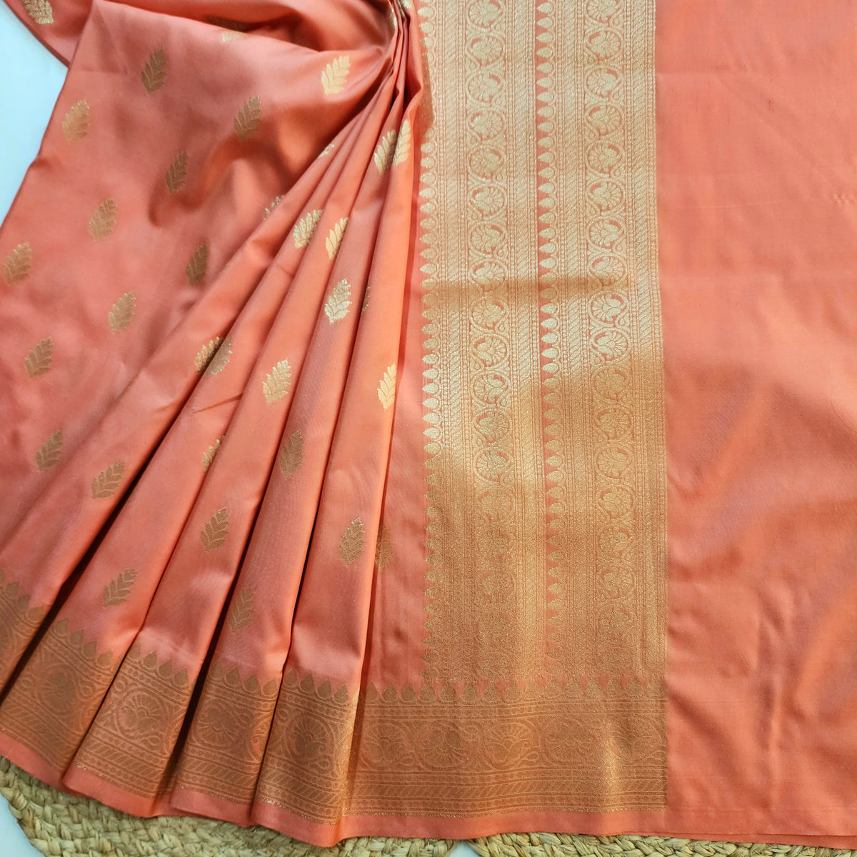 Peach Banarasi Tapetta Silk Leaf Weave Dupatta
