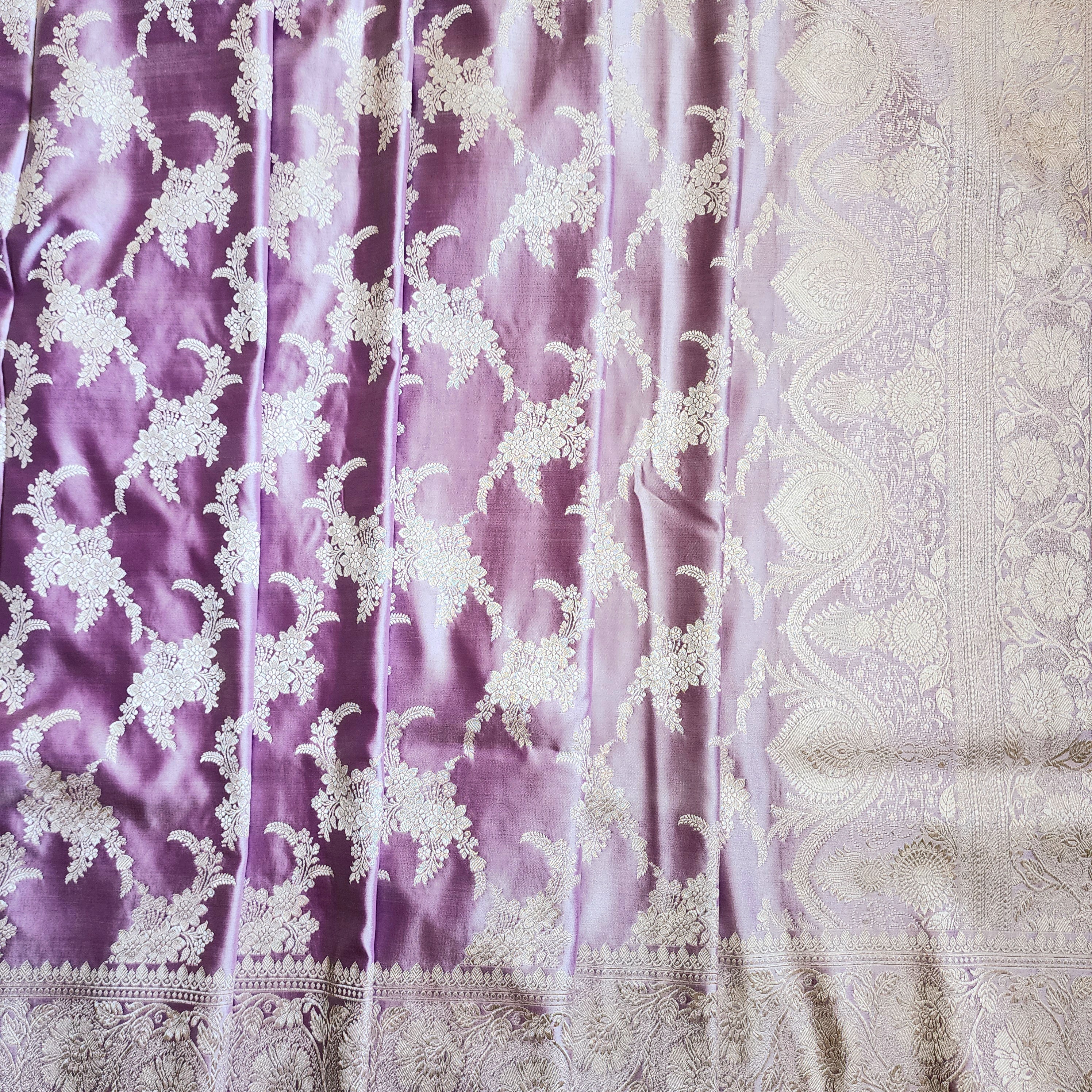 Lilac Banarasi Katan Silk Saree with Floral Vine Jaal