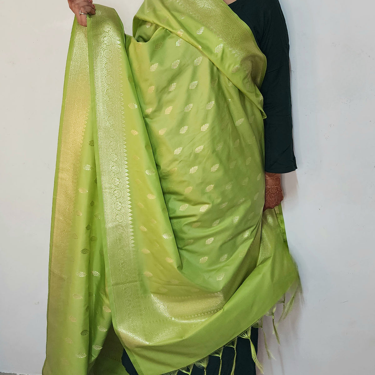 Pista Green Banarasi Tapetta Silk Leaf Weave Dupatta