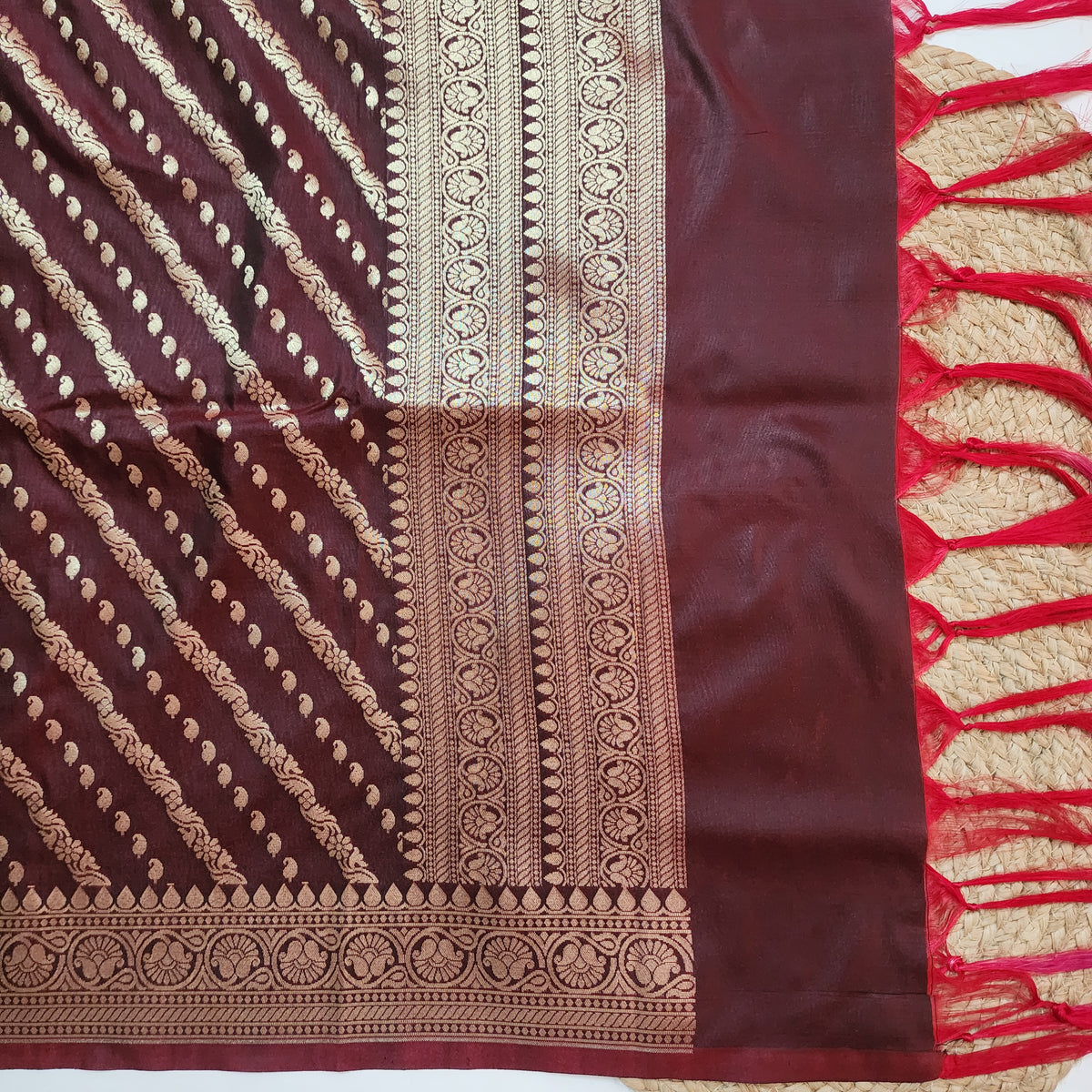 Deep Burgundy - Banarasi Leheriya Style Dupatta