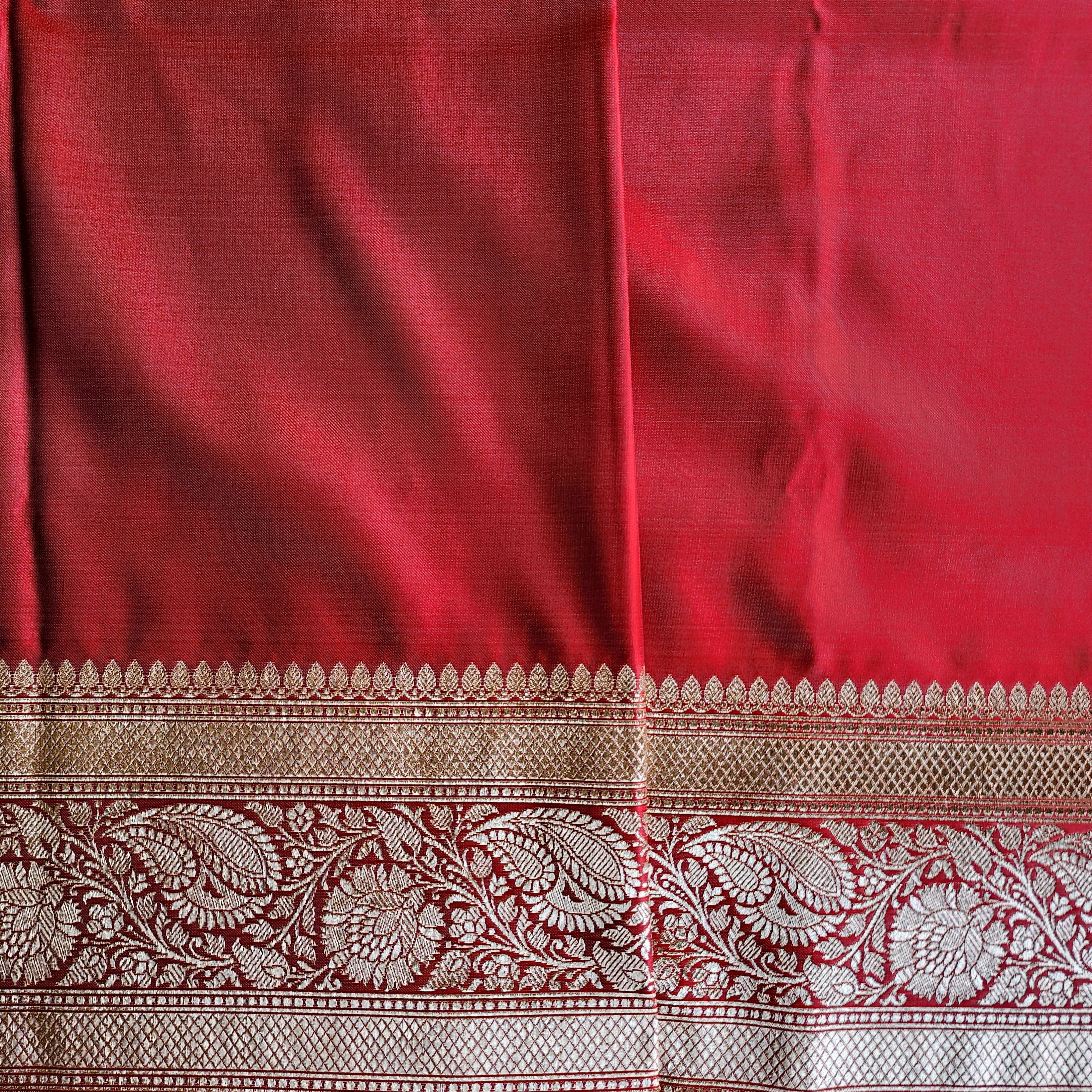 Rich Rose Pink Pure Banarasi Katan Silk Saree with light Gold Zari Weaving