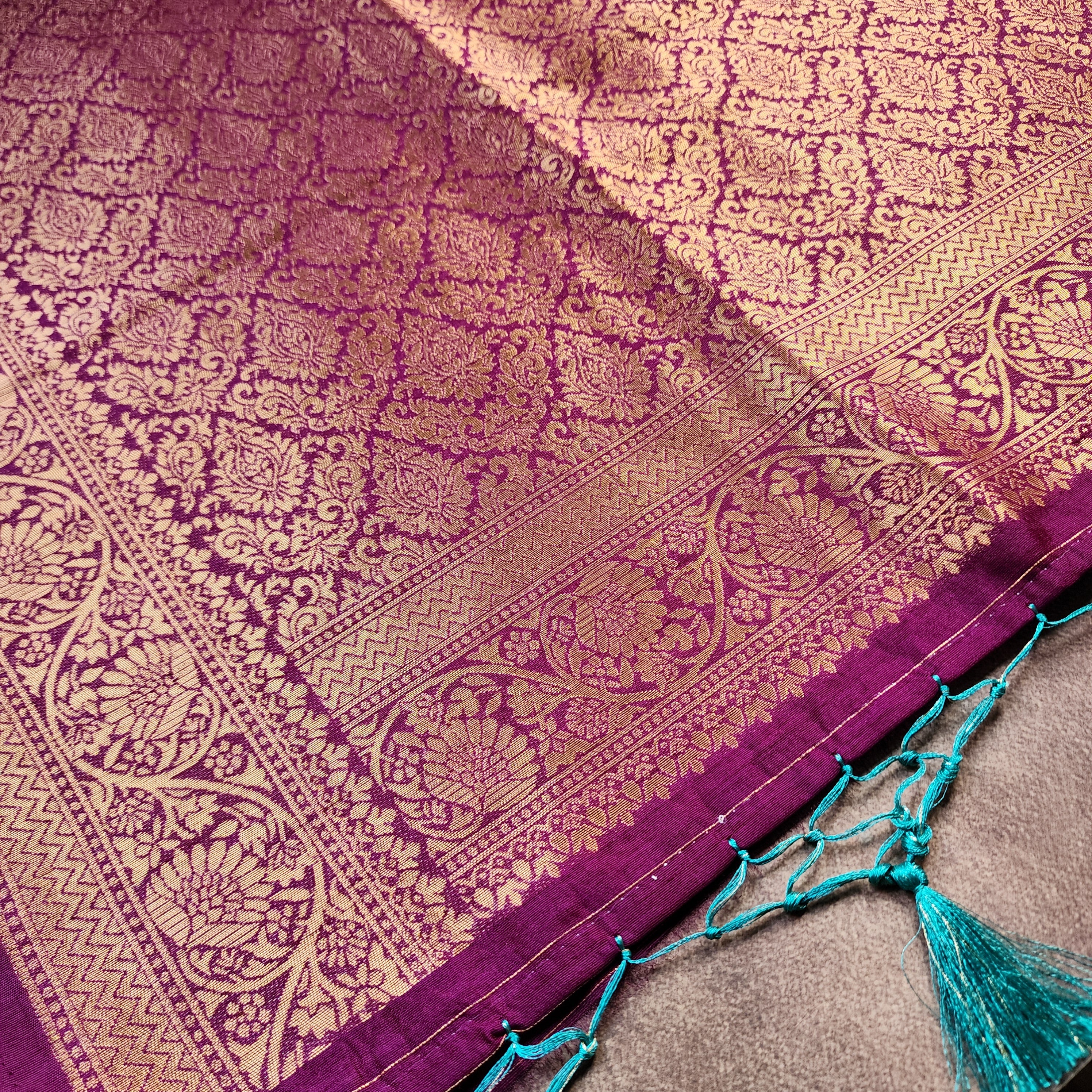 Turquoise Dupion Patola with Maroon-Gold Border & Heavy Gold Zari