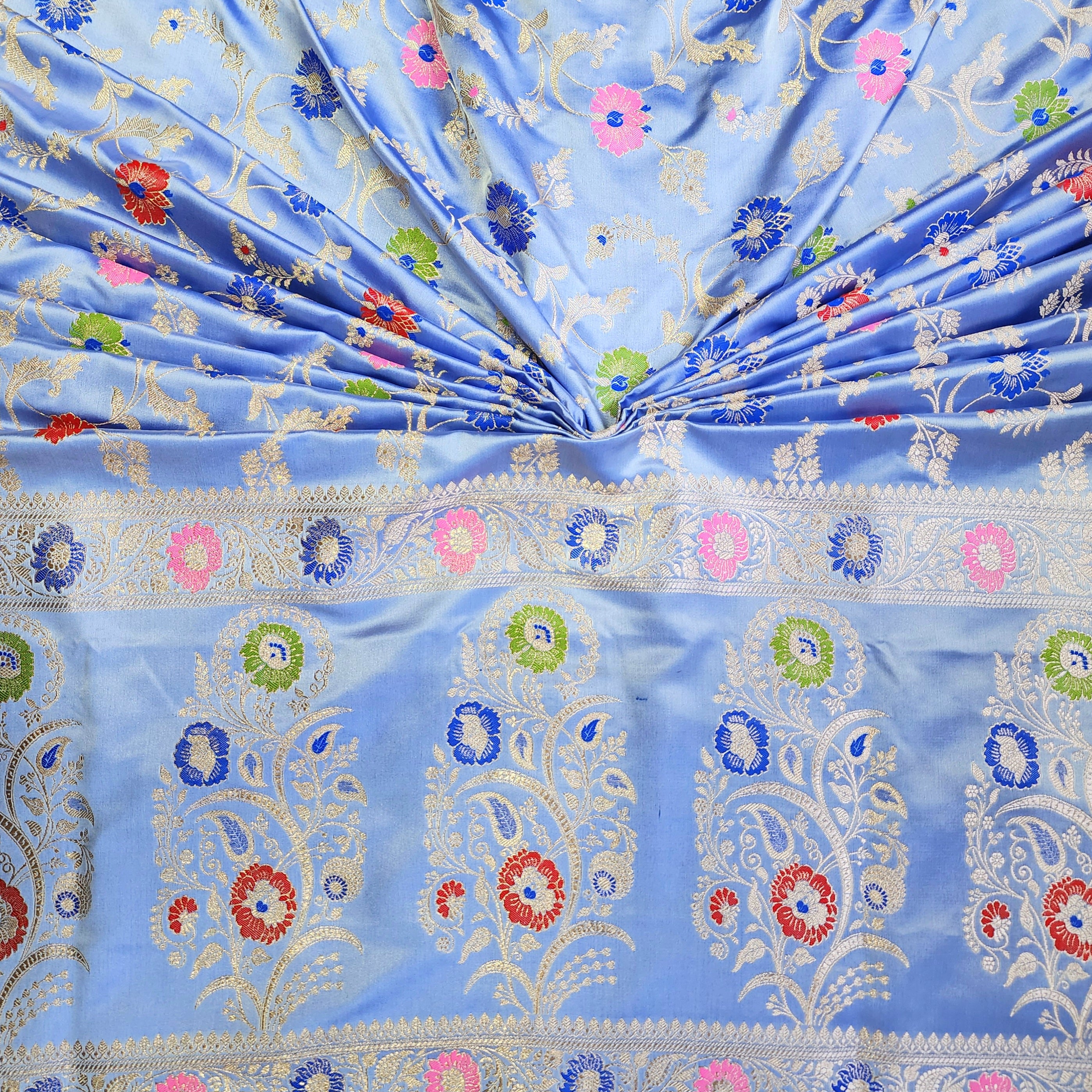 Enriched Banarasi Katan Silk Saree | Sky Blue Multicolor Meenakari Floral Jaal