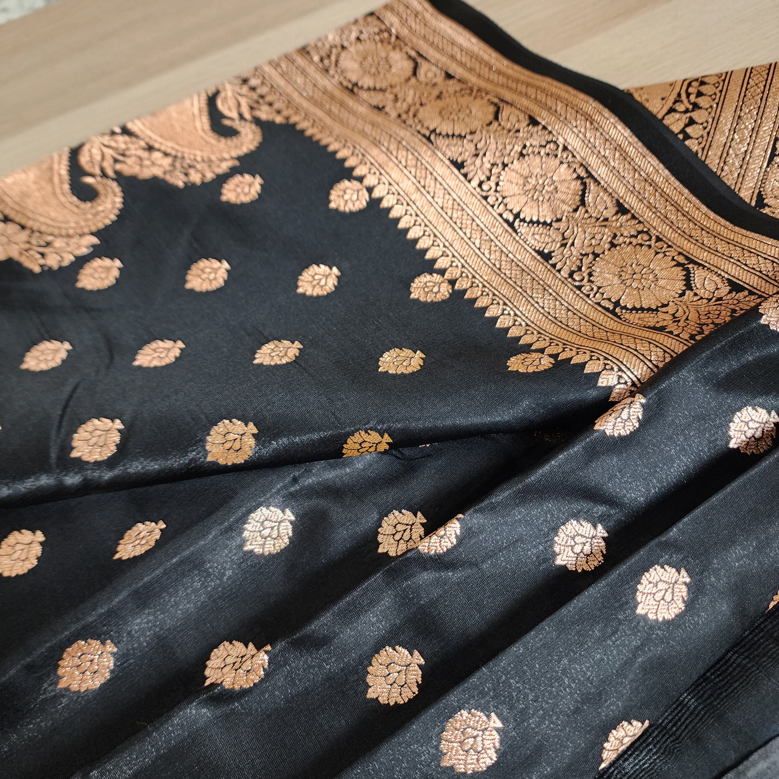 Royal Black Banarasi Silk Saree with Golden Zari Weave