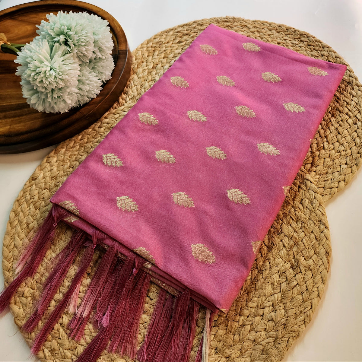 Dusty Rose Banarasi Tapetta Silk Leaf Weave Dupatta