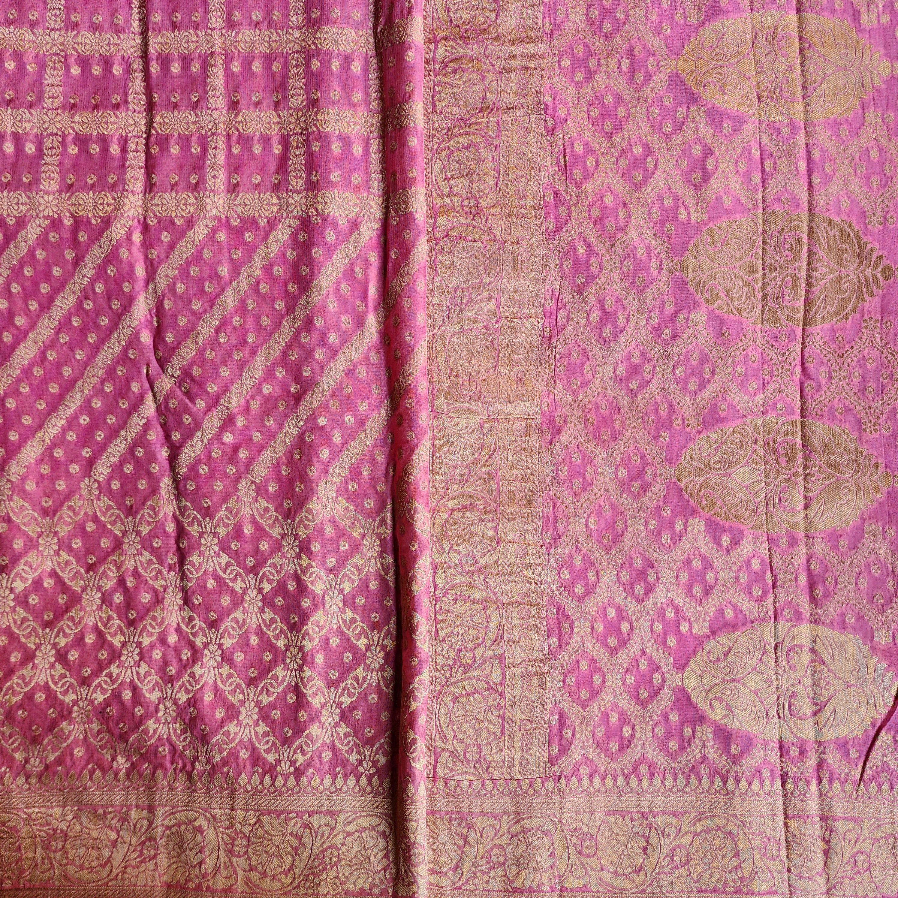 Pastel Pink Pure Khaddi Georgette Banarasi Saree with Golden Zari