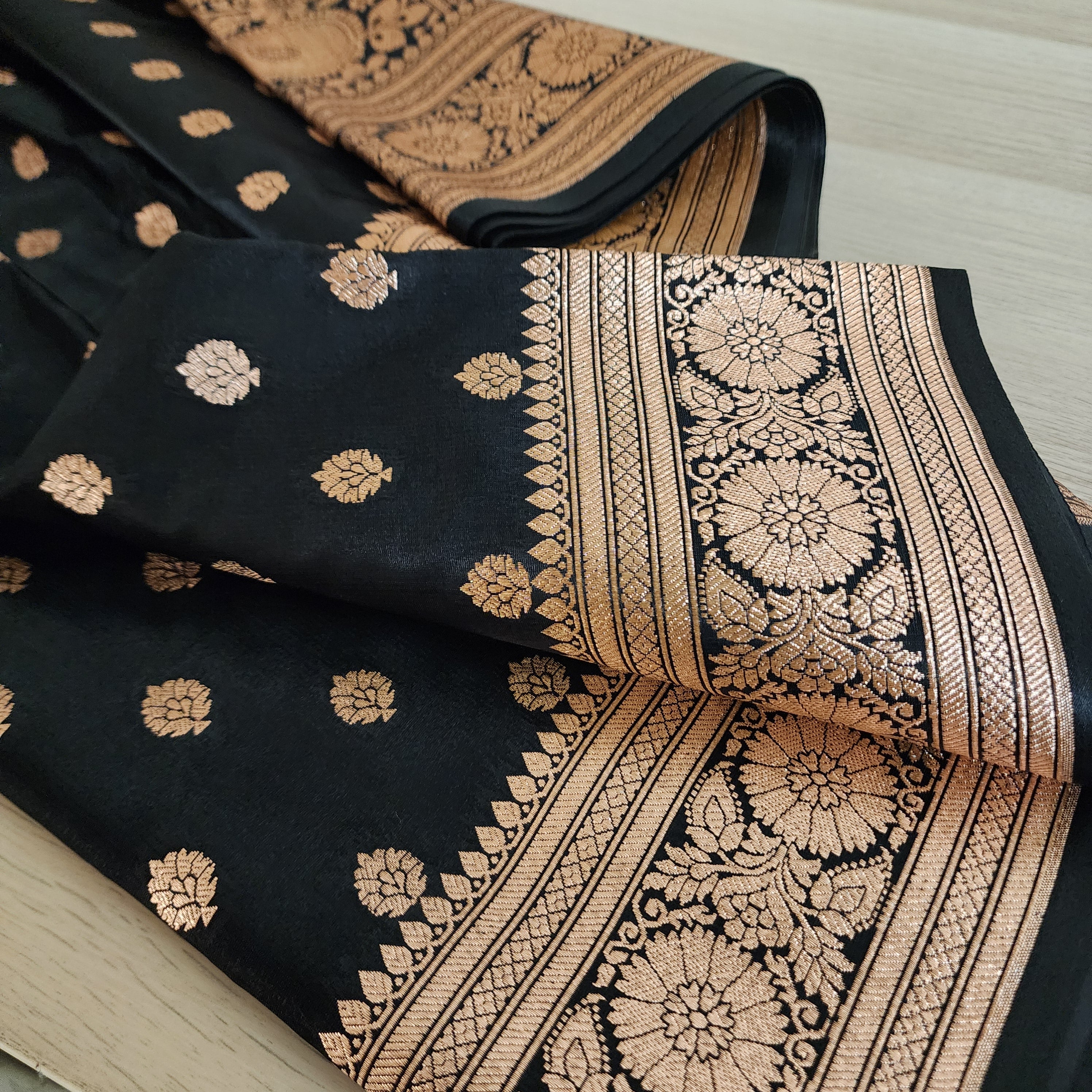 Royal Black Banarasi Silk Saree with Golden Zari Weave