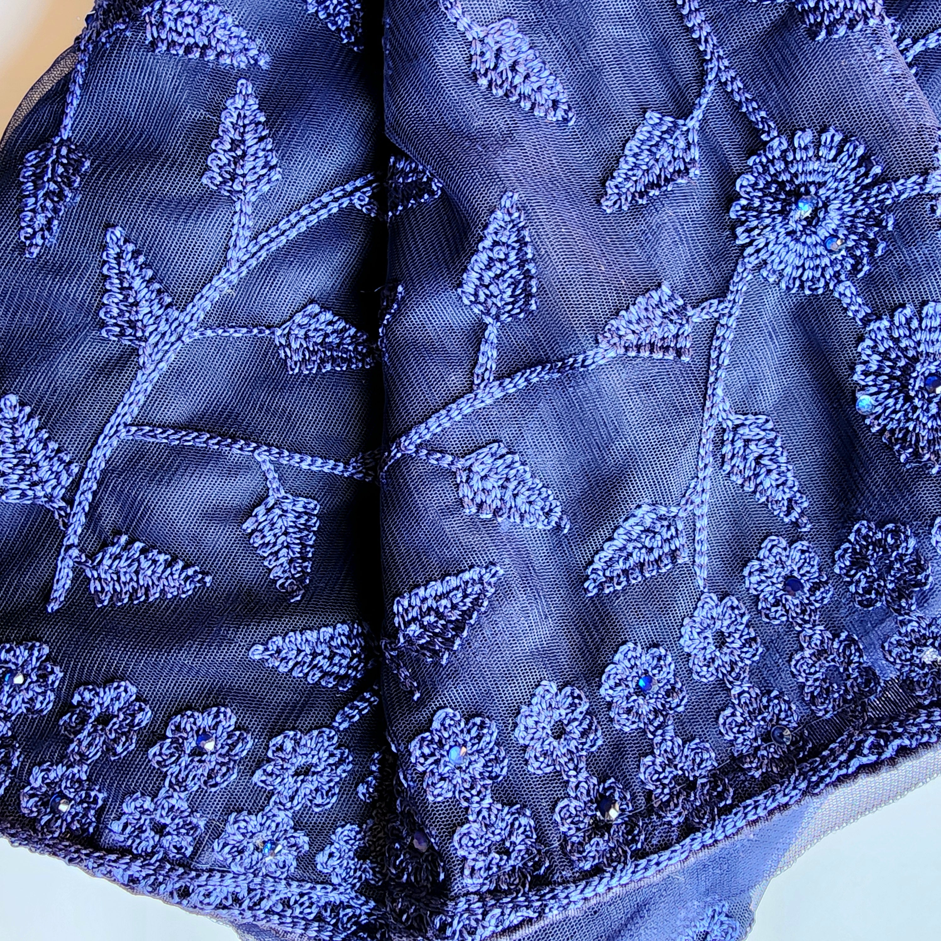 Embroidered Net Designer Saree in Dark Blue