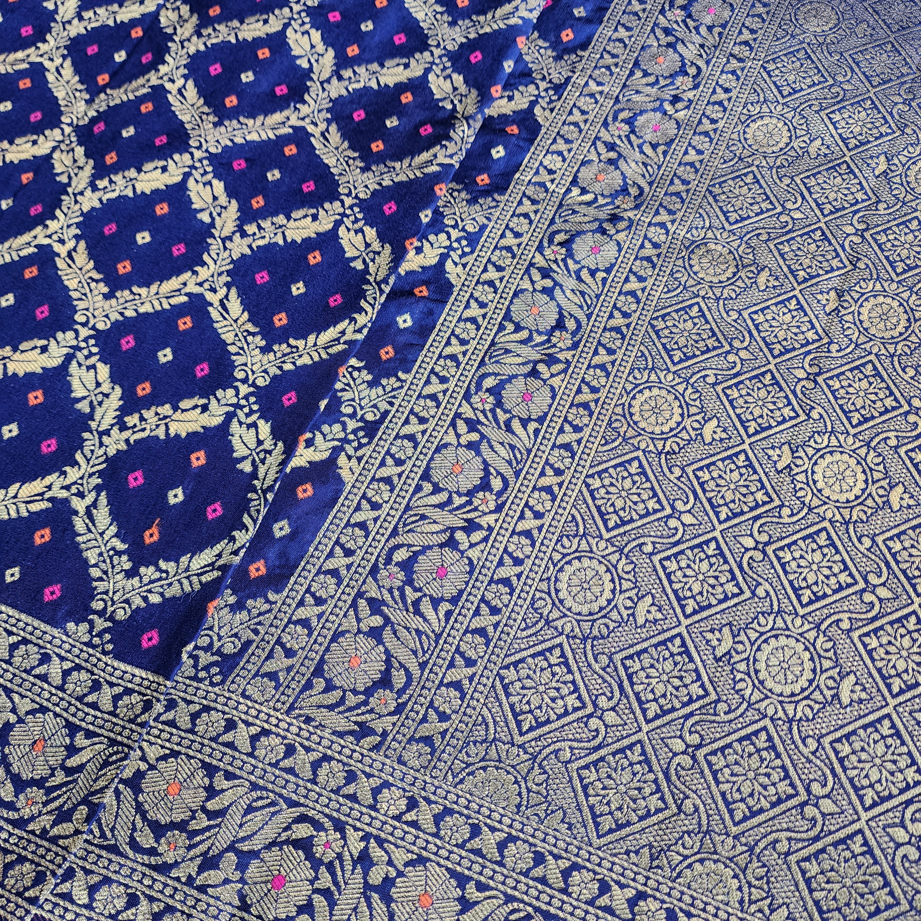 Royal Blue Bandhani Dupatta with Traditional Jaal