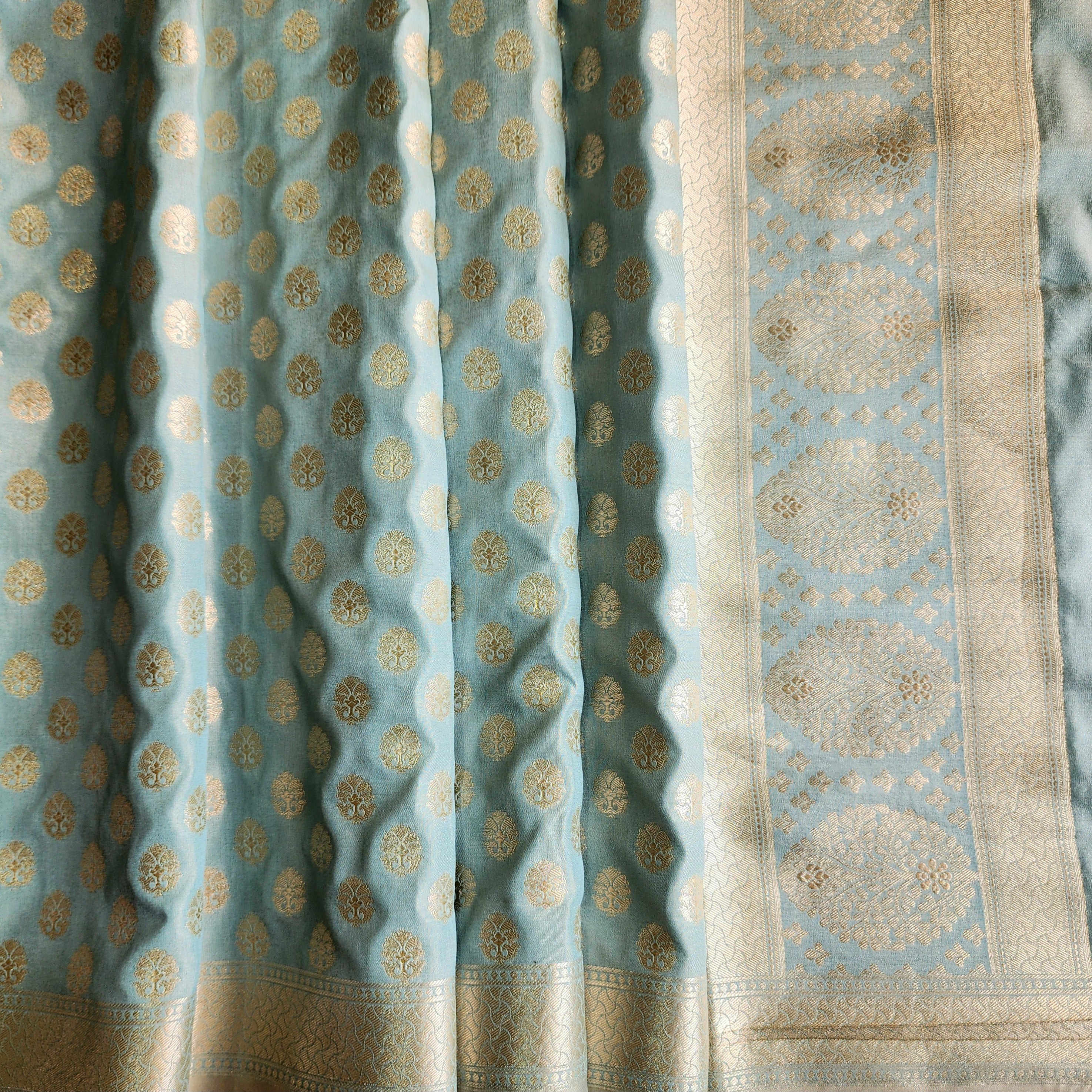 Dusty Mint Banarasi Dupatta with Soft Polka Dots