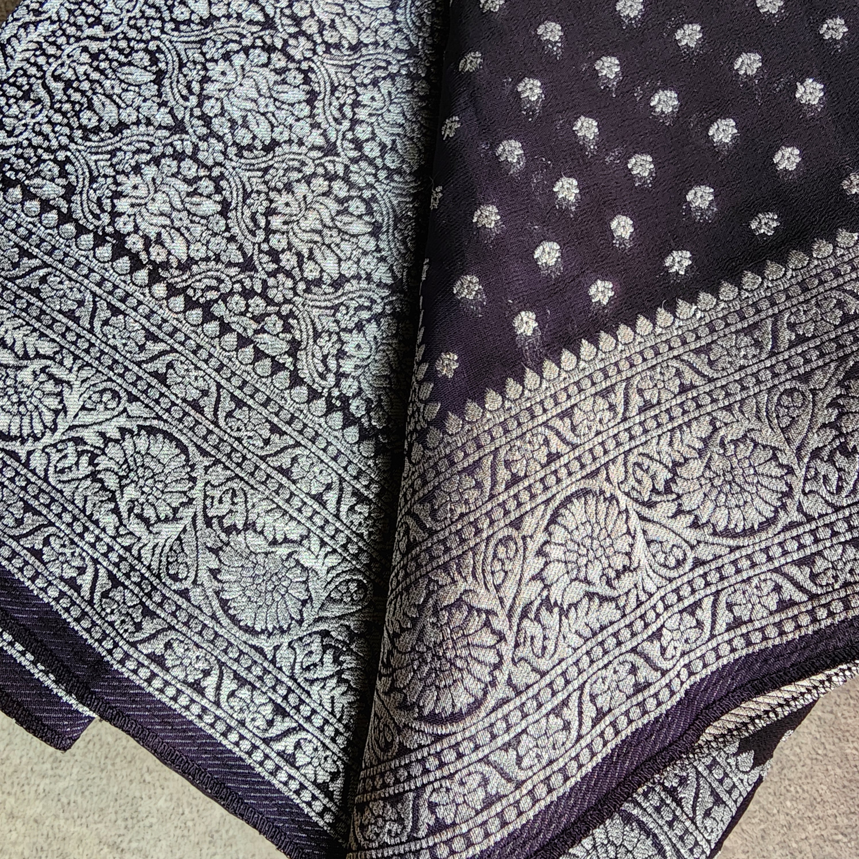 Iconic Black Khaddi Georgette Pure Banarasi Saree with Intricate Silver Zari