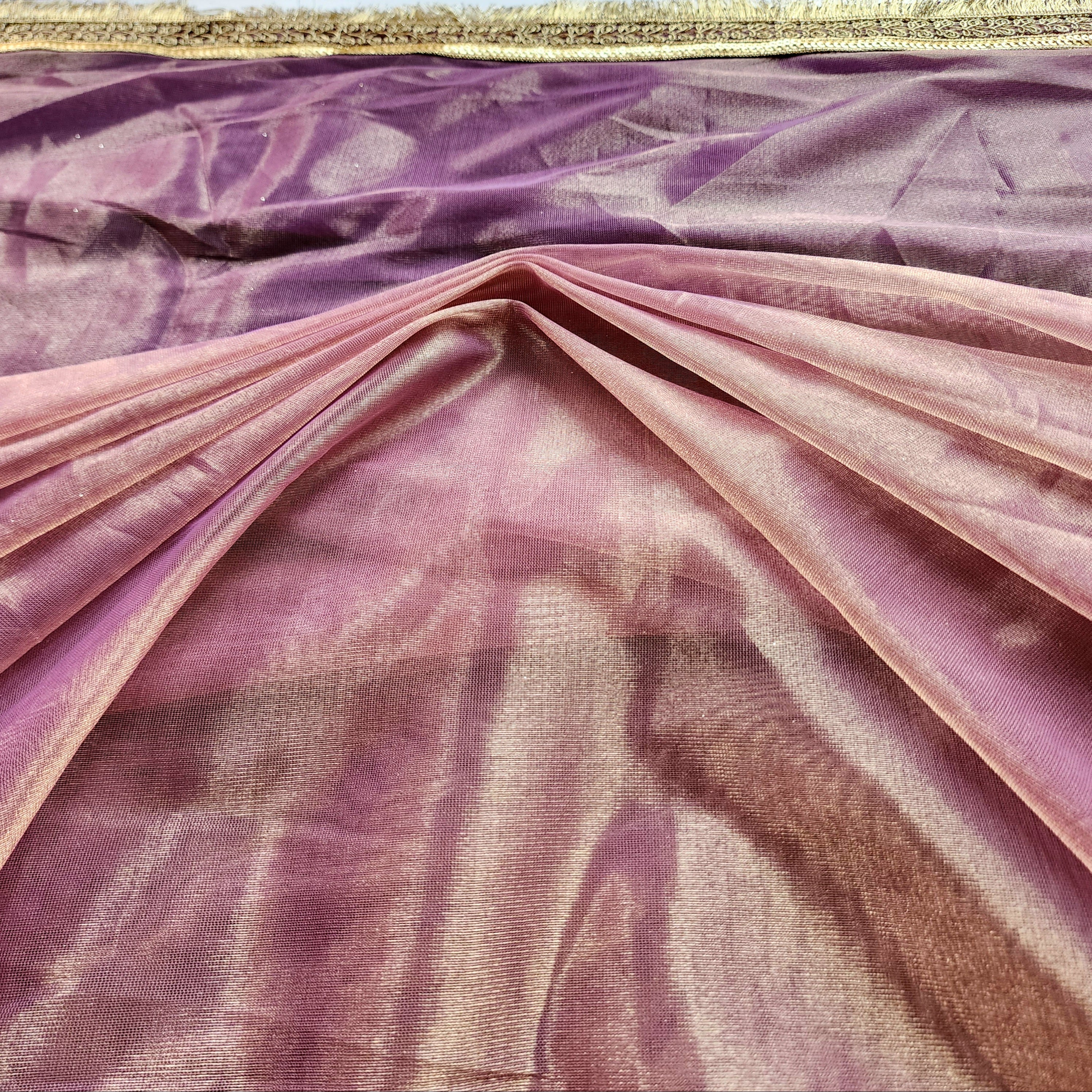 Metallic Mauve Designer Tissue Net Saree