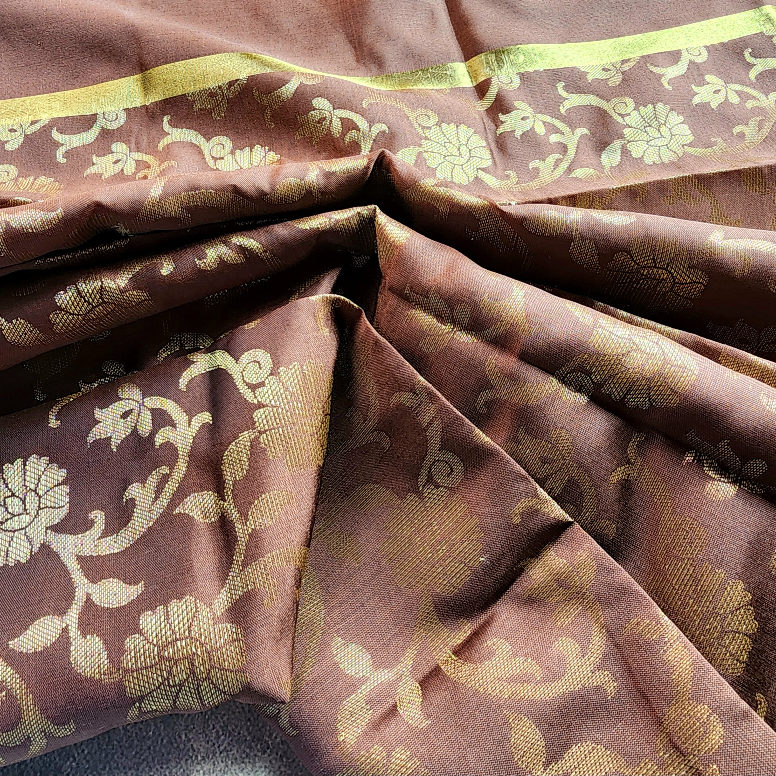 Copper Brown Banarasi Tapetta Silk Dupatta with Gold Floral Weave