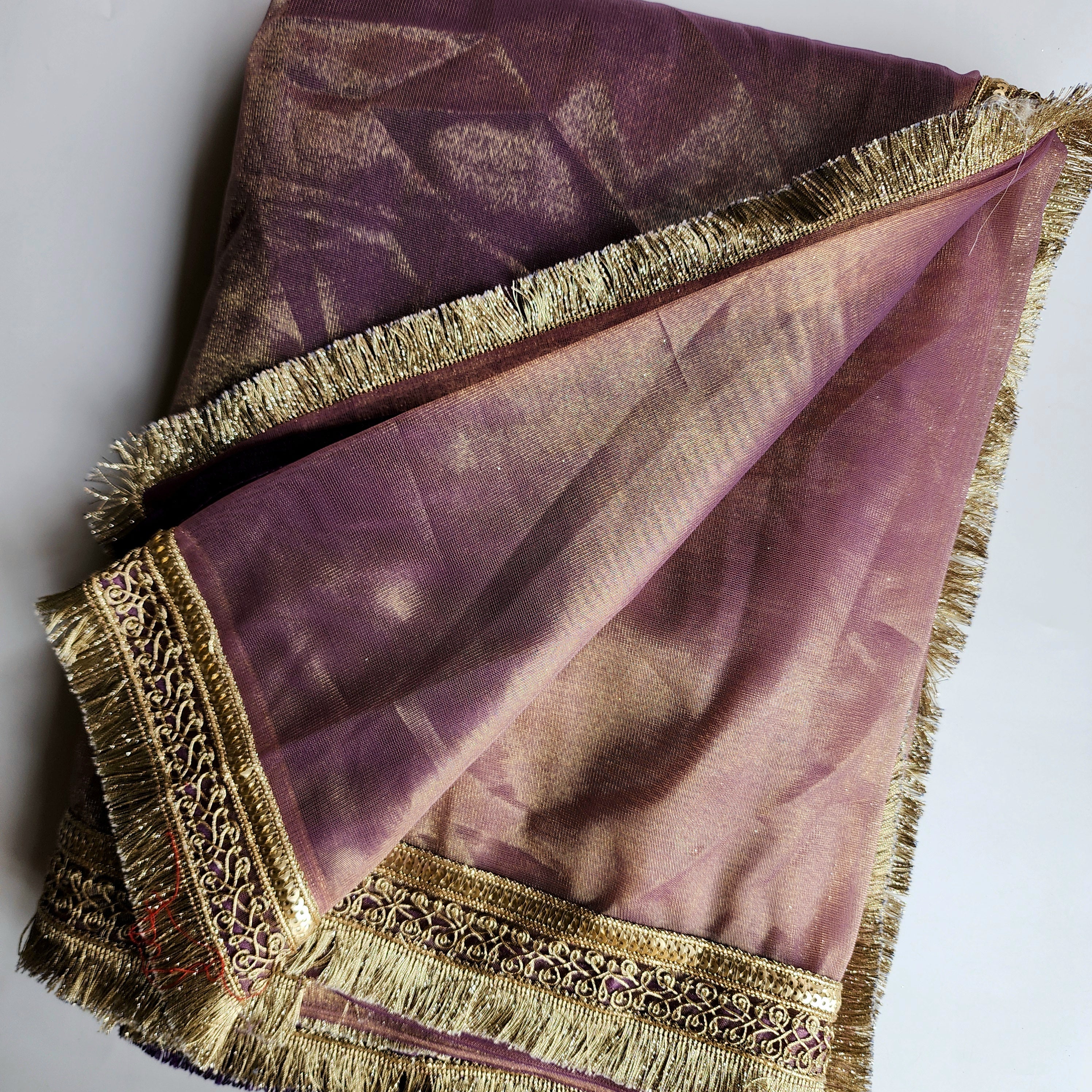 Metallic Mauve Designer Tissue Net Saree