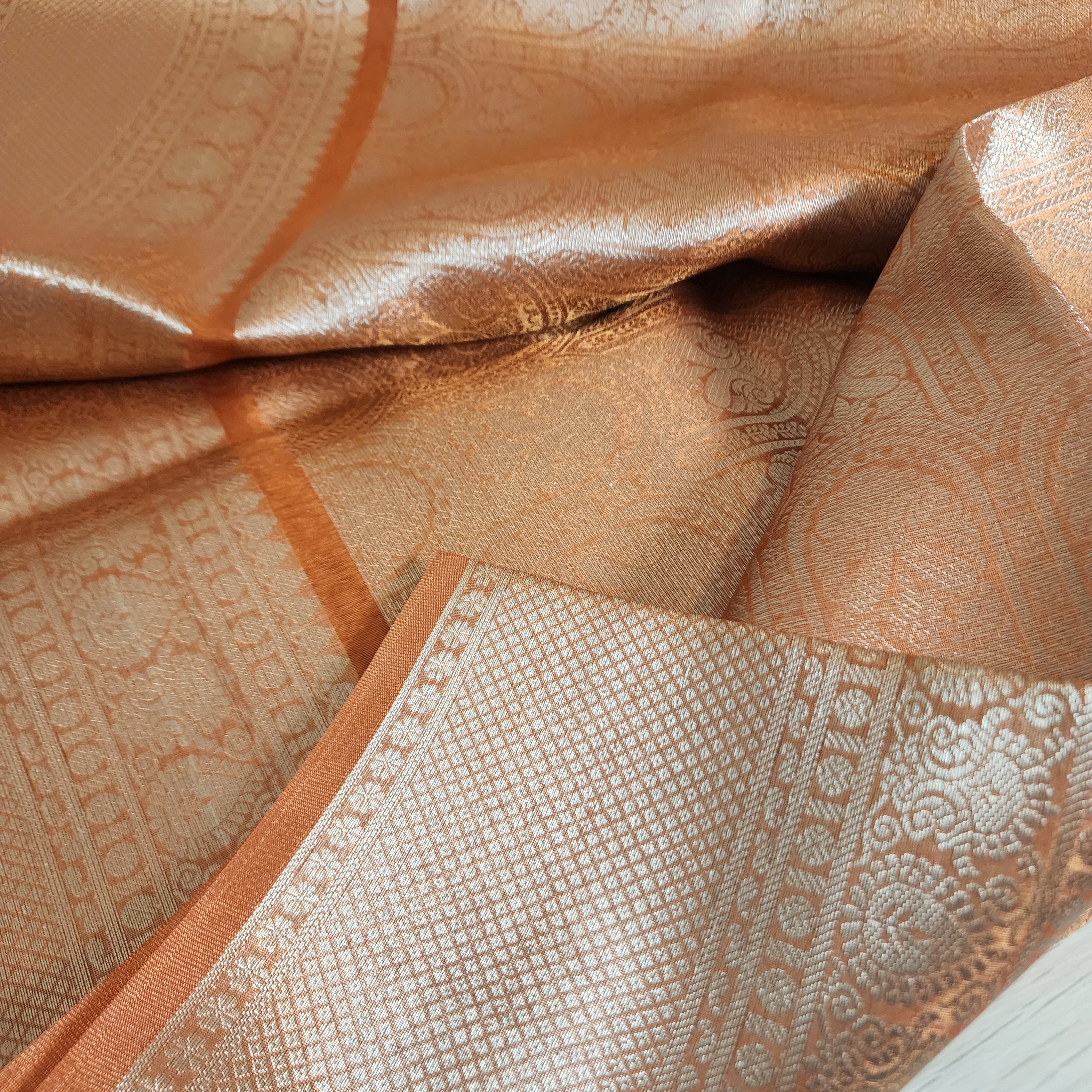 Fanta Orange Metallic Tissue Silk Saree