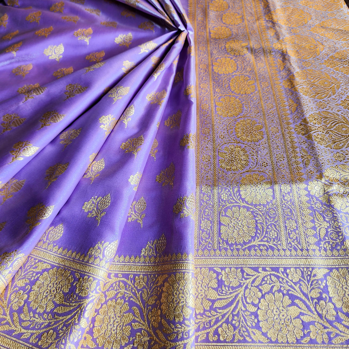 Rich Violet Banarasi Silk Saree with Gold Zari Weaving