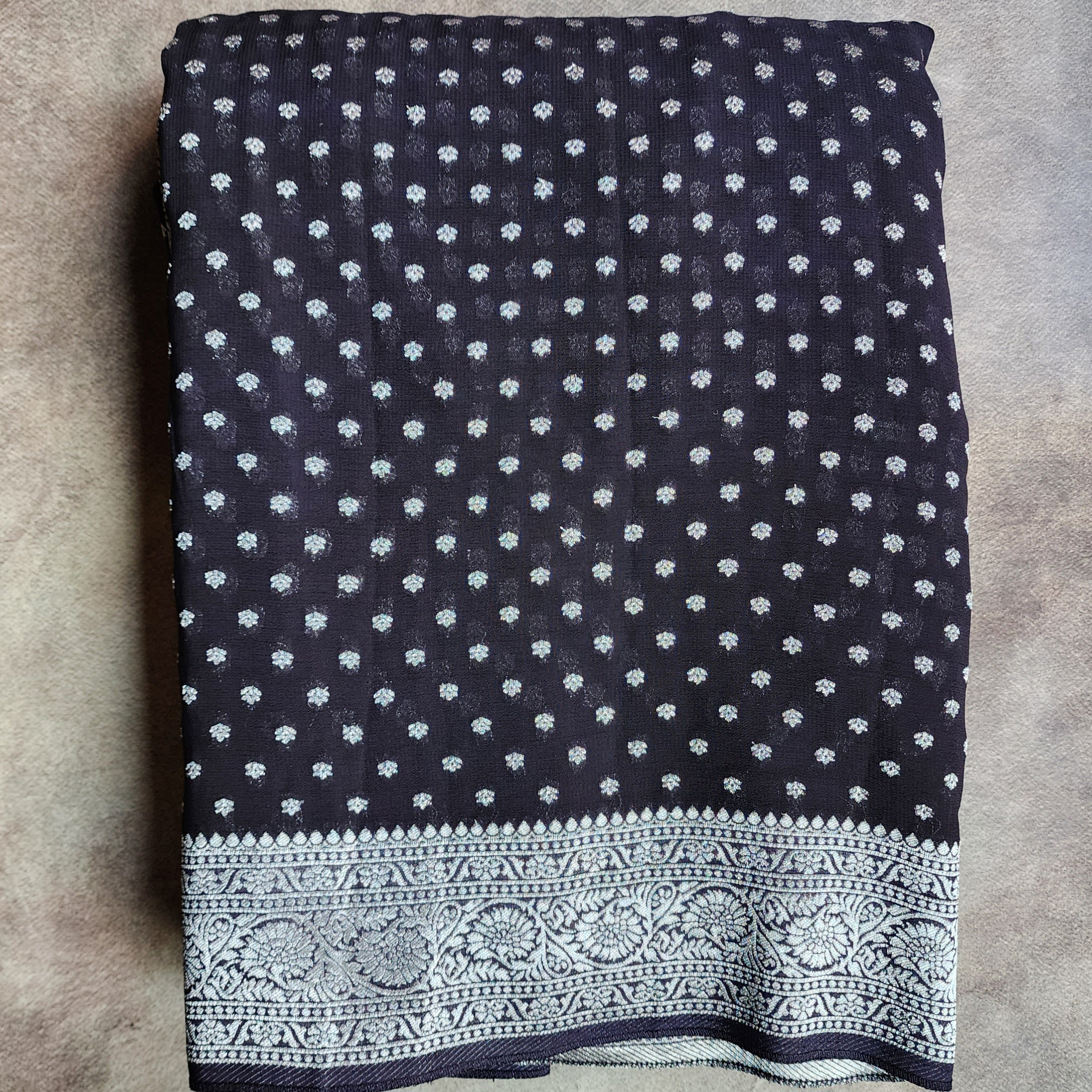 Iconic Black Khaddi Georgette Pure Banarasi Saree with Intricate Silver Zari