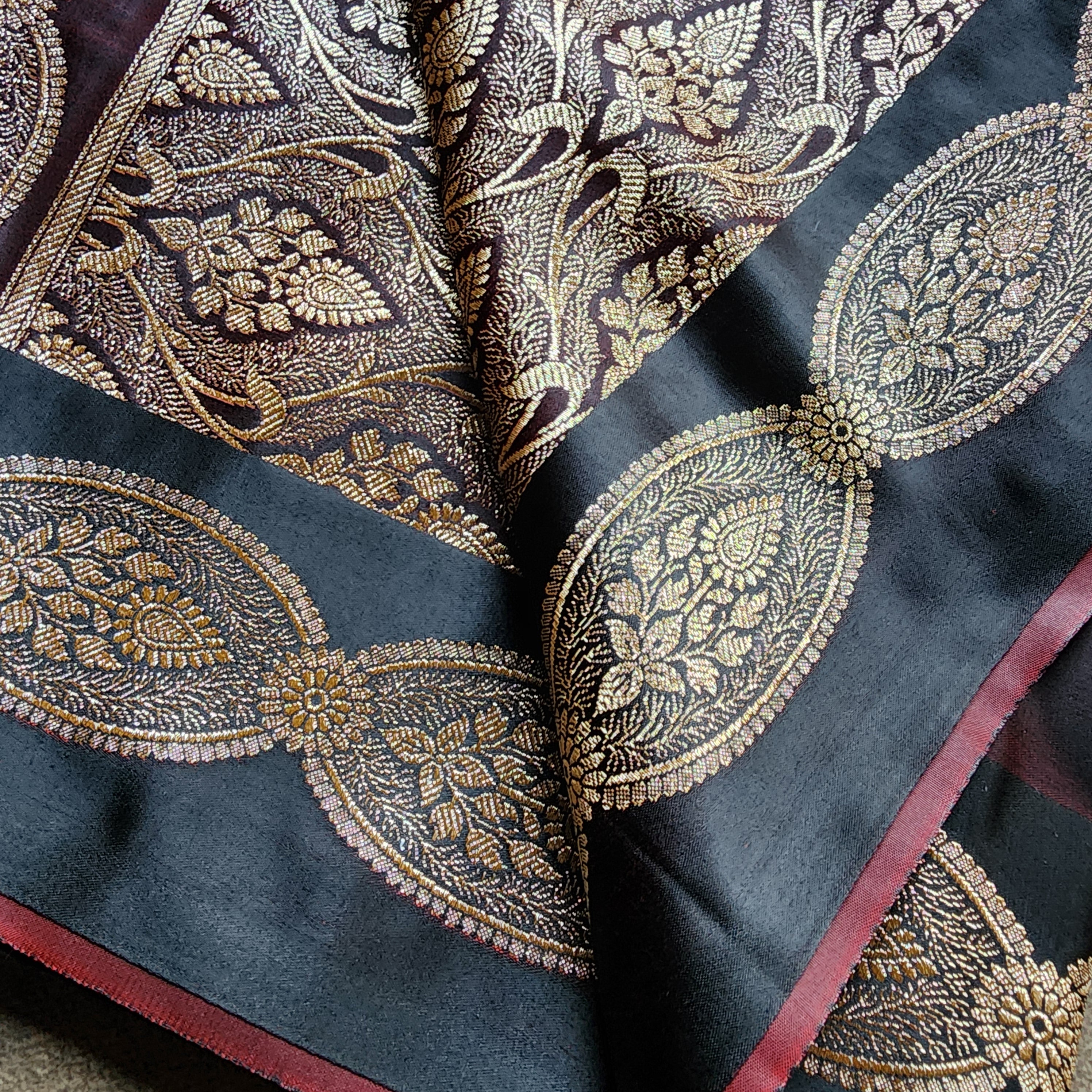 Deep Maroon Pure Banarasi Katan Silk Saree with Gold Zari Weaving