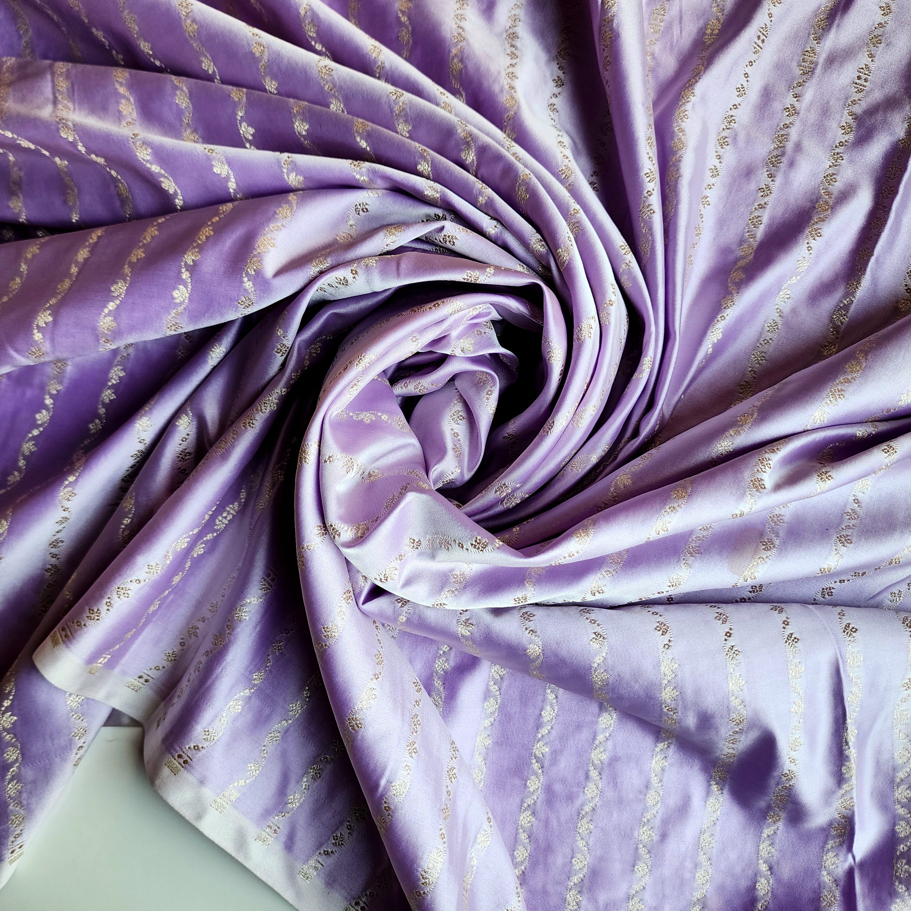 Pastel Lavender Grey Banarasi Katan Silk Saree with Light Gold Zari weaving