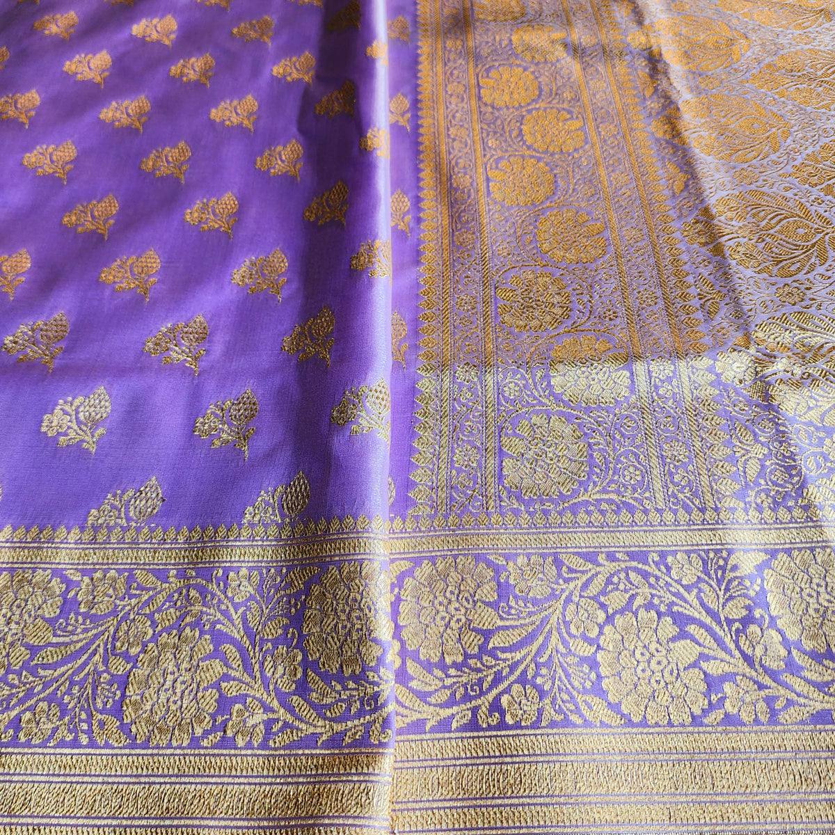Rich Violet Banarasi Silk Saree with Gold Zari Weaving