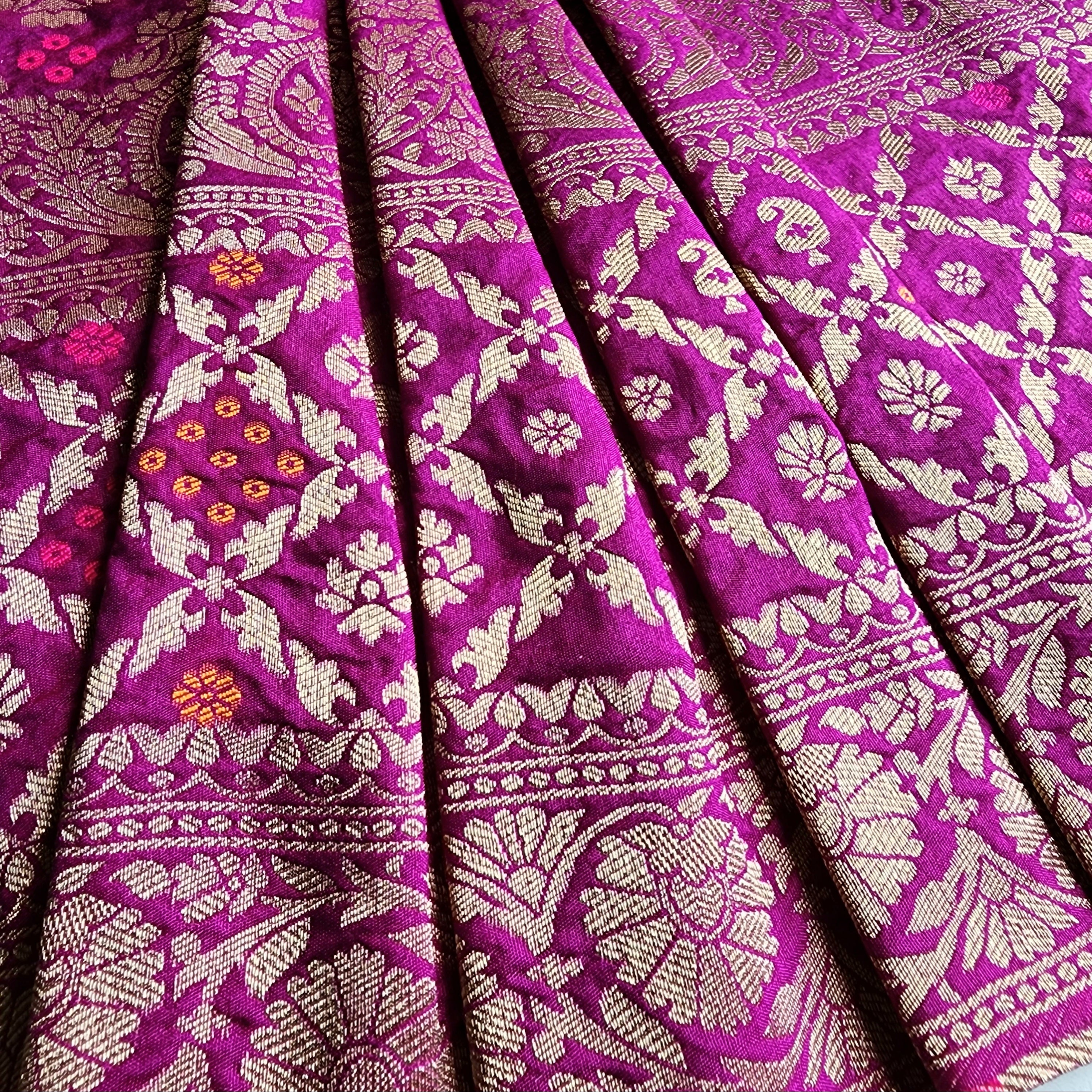 Berry Purple Bandhani Dupatta with Floral and Geometric Zari Weave