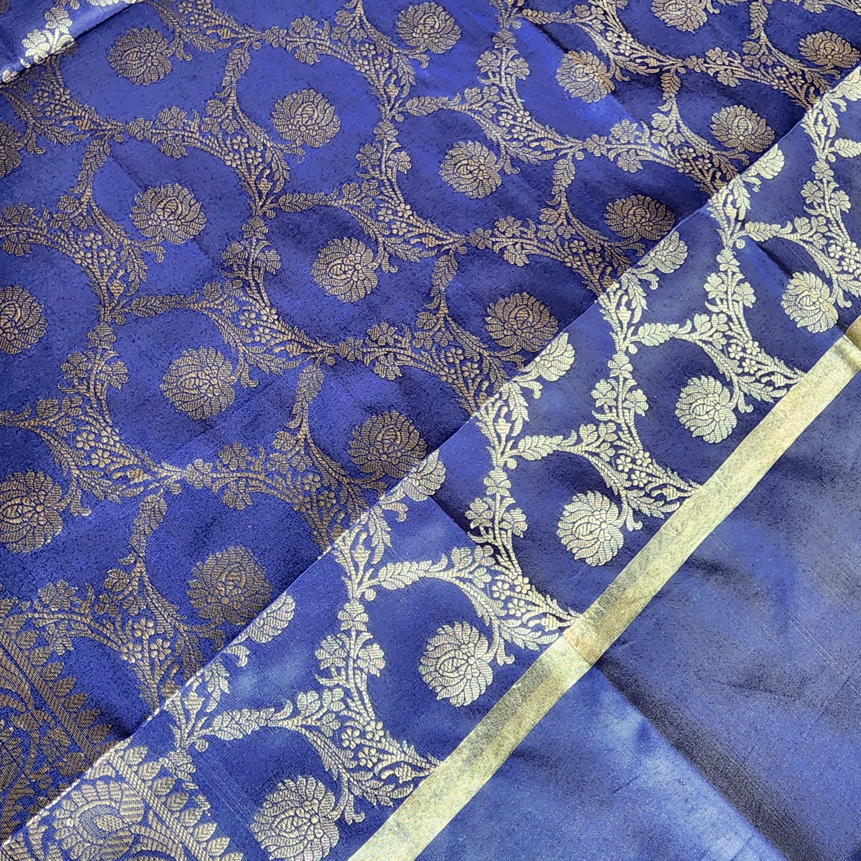 Royal Blue Semi Silk Zari Dupatta
