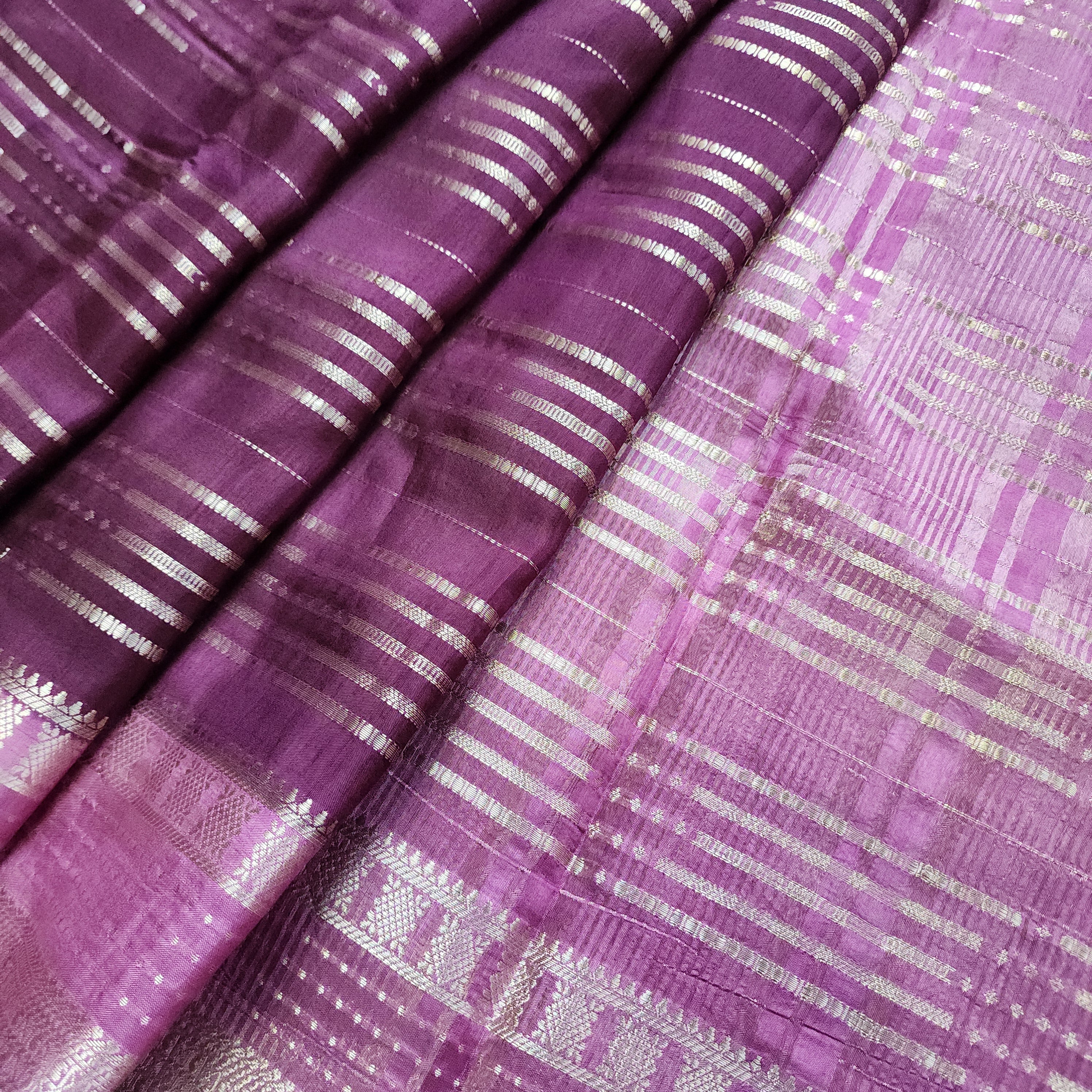 Deep Plum Crepe Georgette Silk Saree with Gold Zari Detailing
