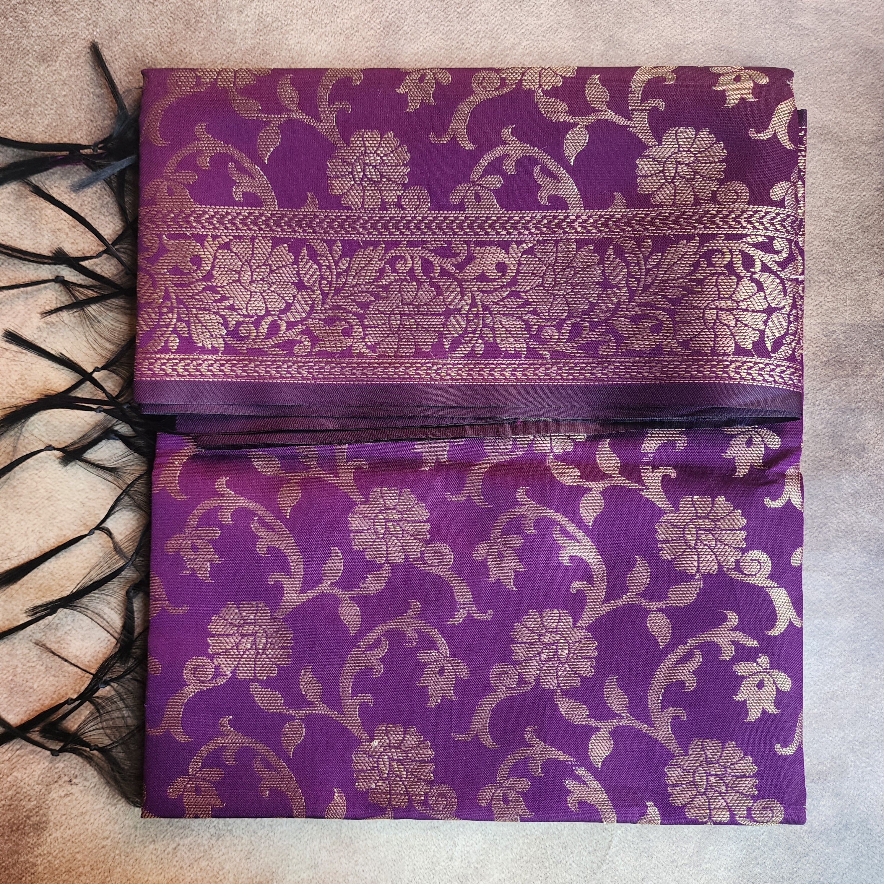 Magenta Purple Banarasi Tapetta Silk Dupatta with Gold Floral Weave