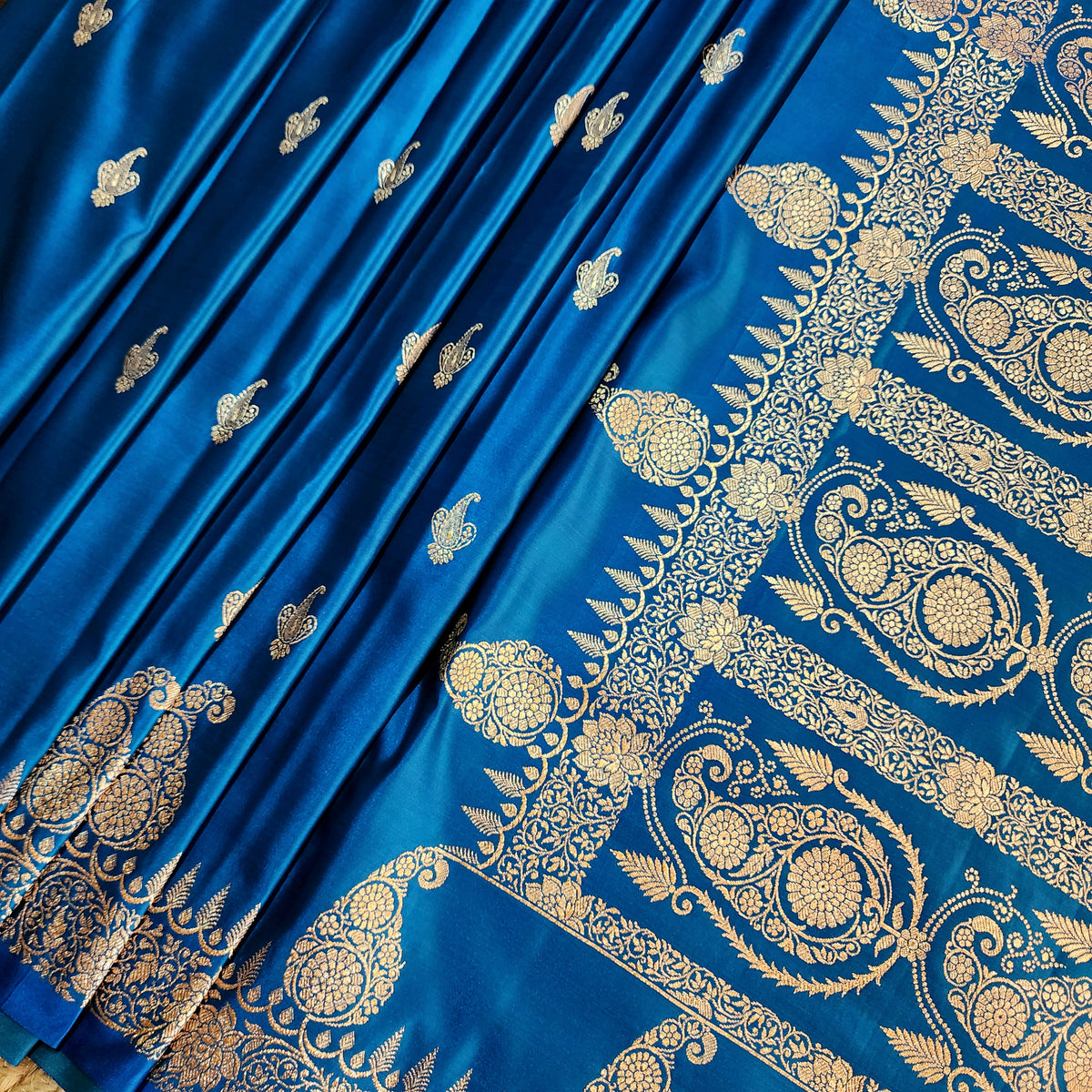 Royal Blue Paisley Katan Silk Saree with Gold Zari