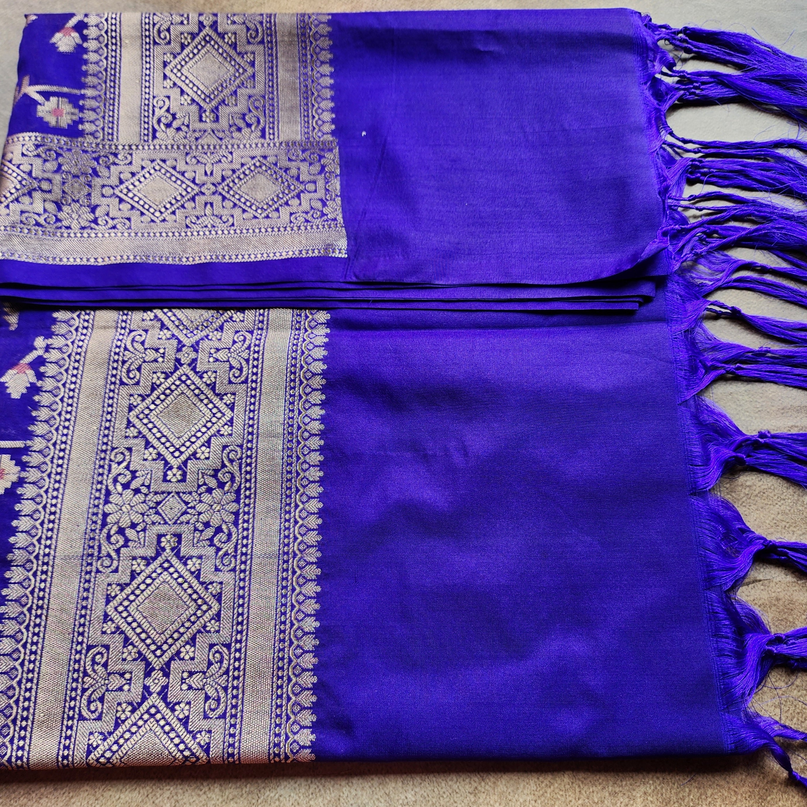 Golden Grid Banarasi Silk Dupatta with Meenakari Work in Electric Blue