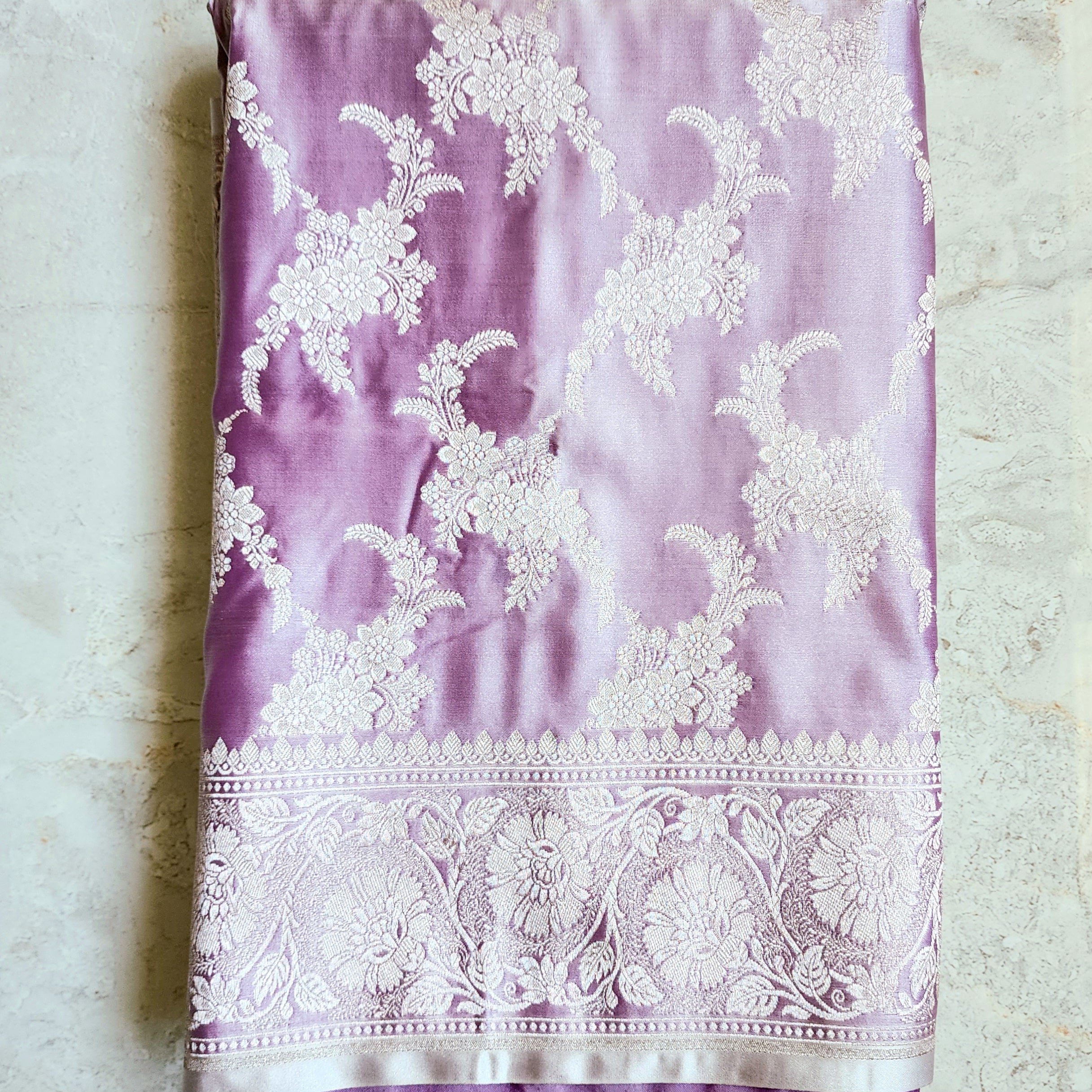Lilac Banarasi Katan Silk Saree with Floral Vine Jaal